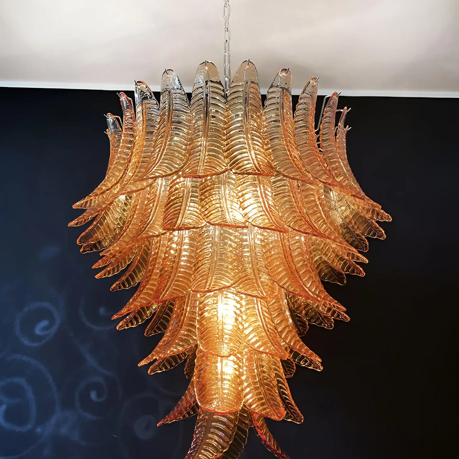 Aurora Chandelier Amber Murano Glass Leaves Layered