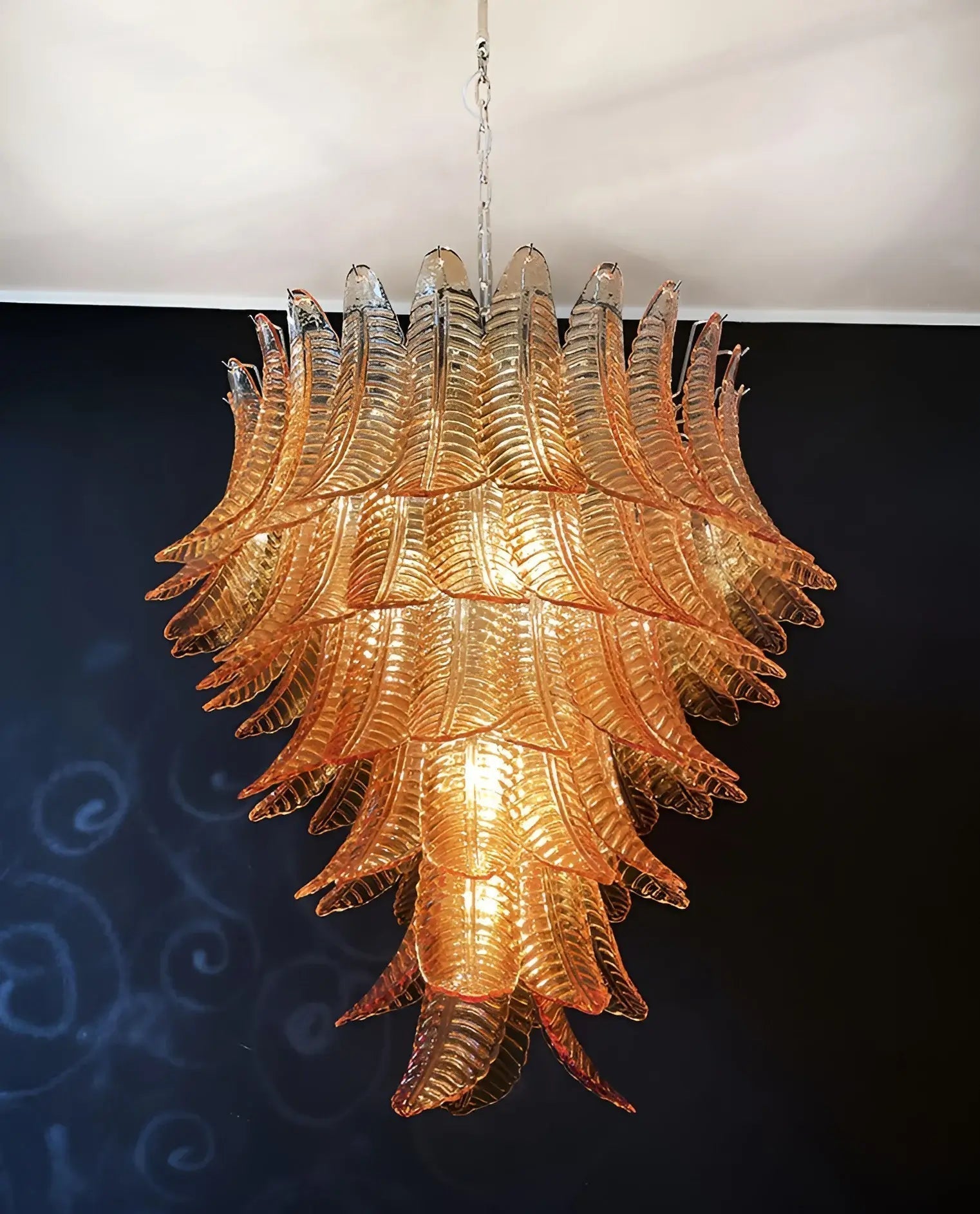 Aurora Chandelier Amber Murano Glass Leaves Layered