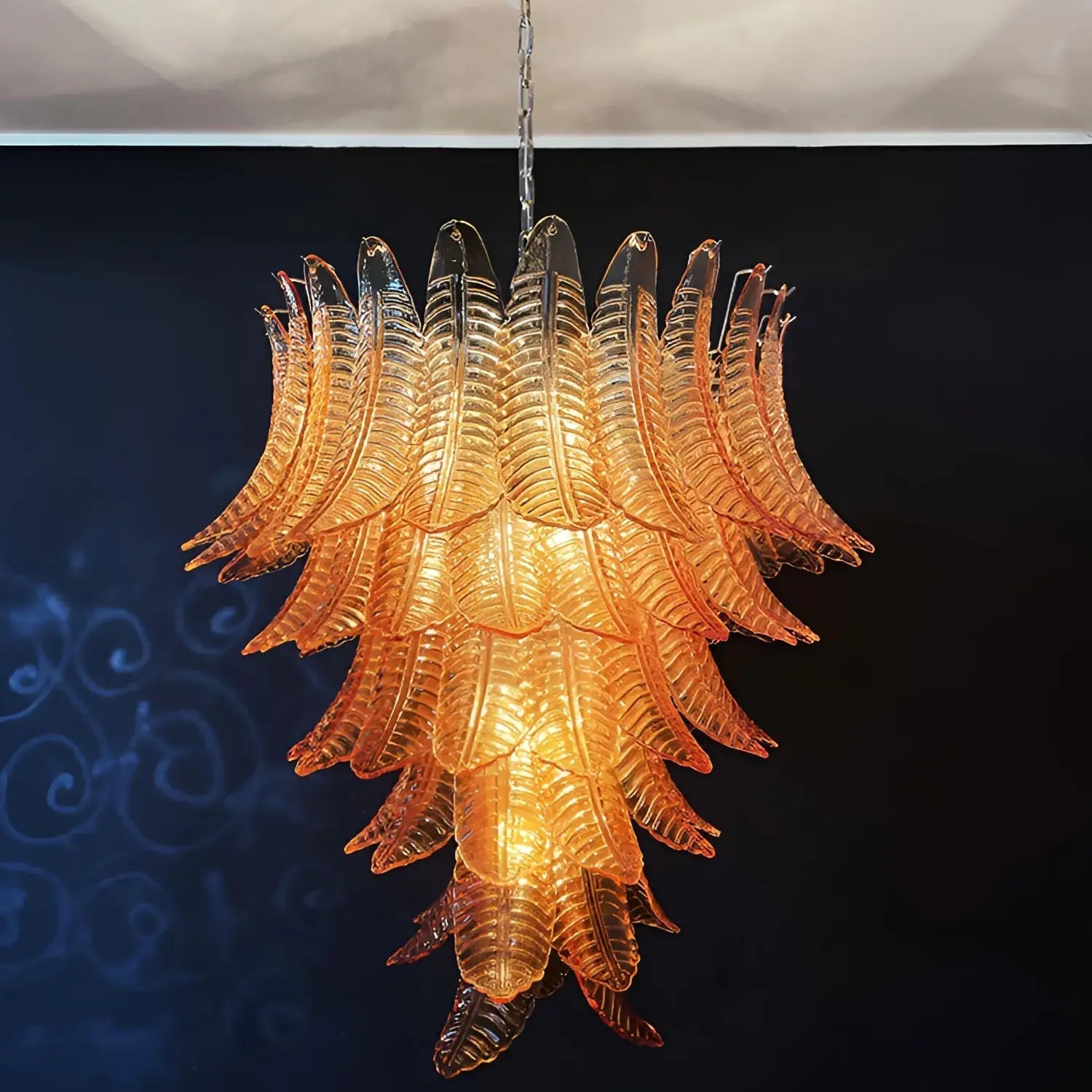 Aurora Chandelier Amber Murano Glass Leaves Layered