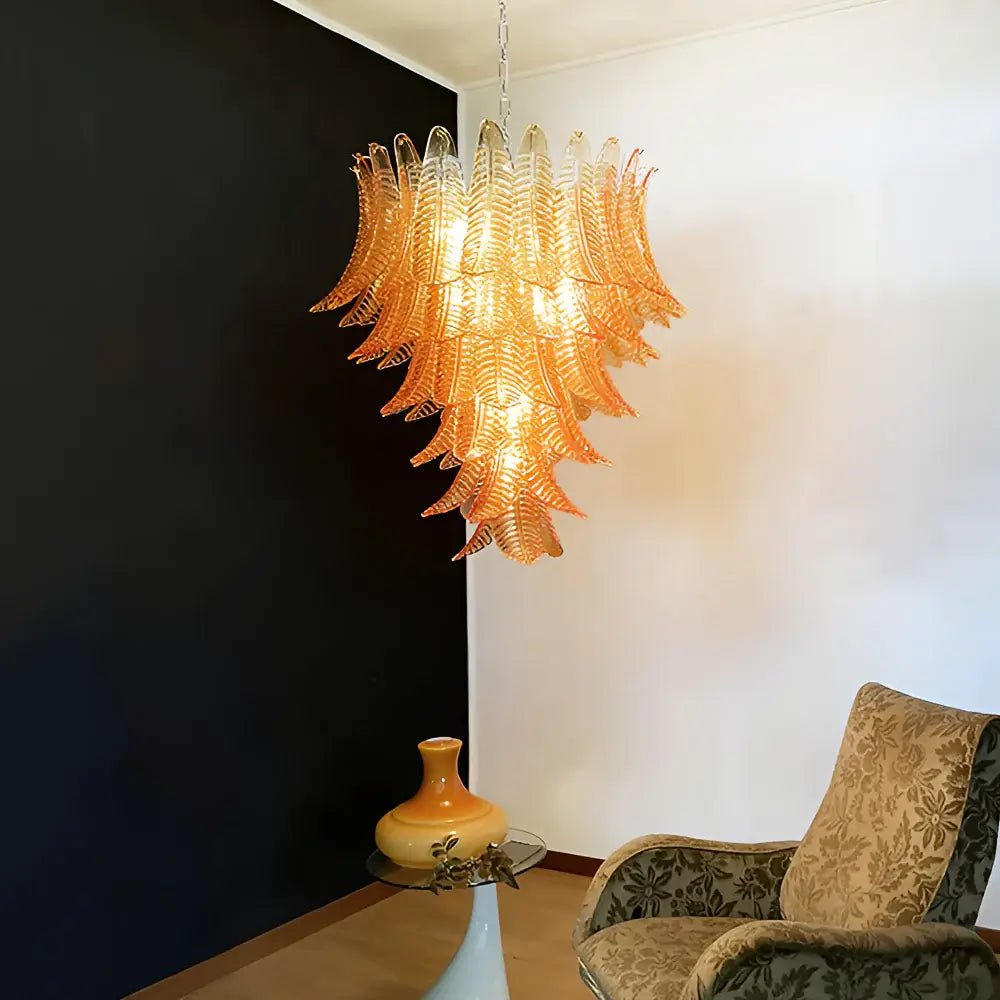 Aurora Chandelier Amber Murano Glass Leaves Layered