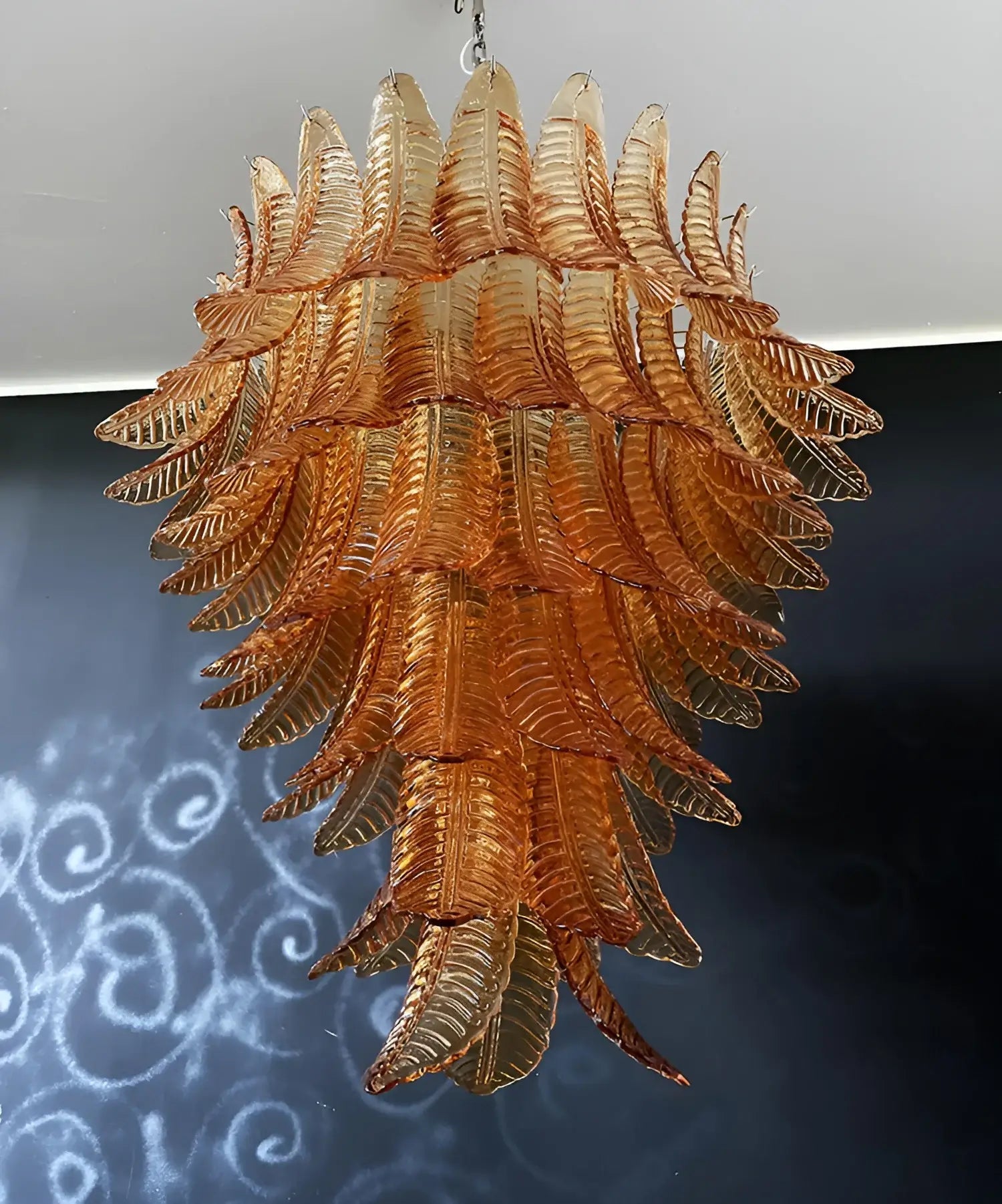 Aurora Chandelier Amber Murano Glass Leaves Layered