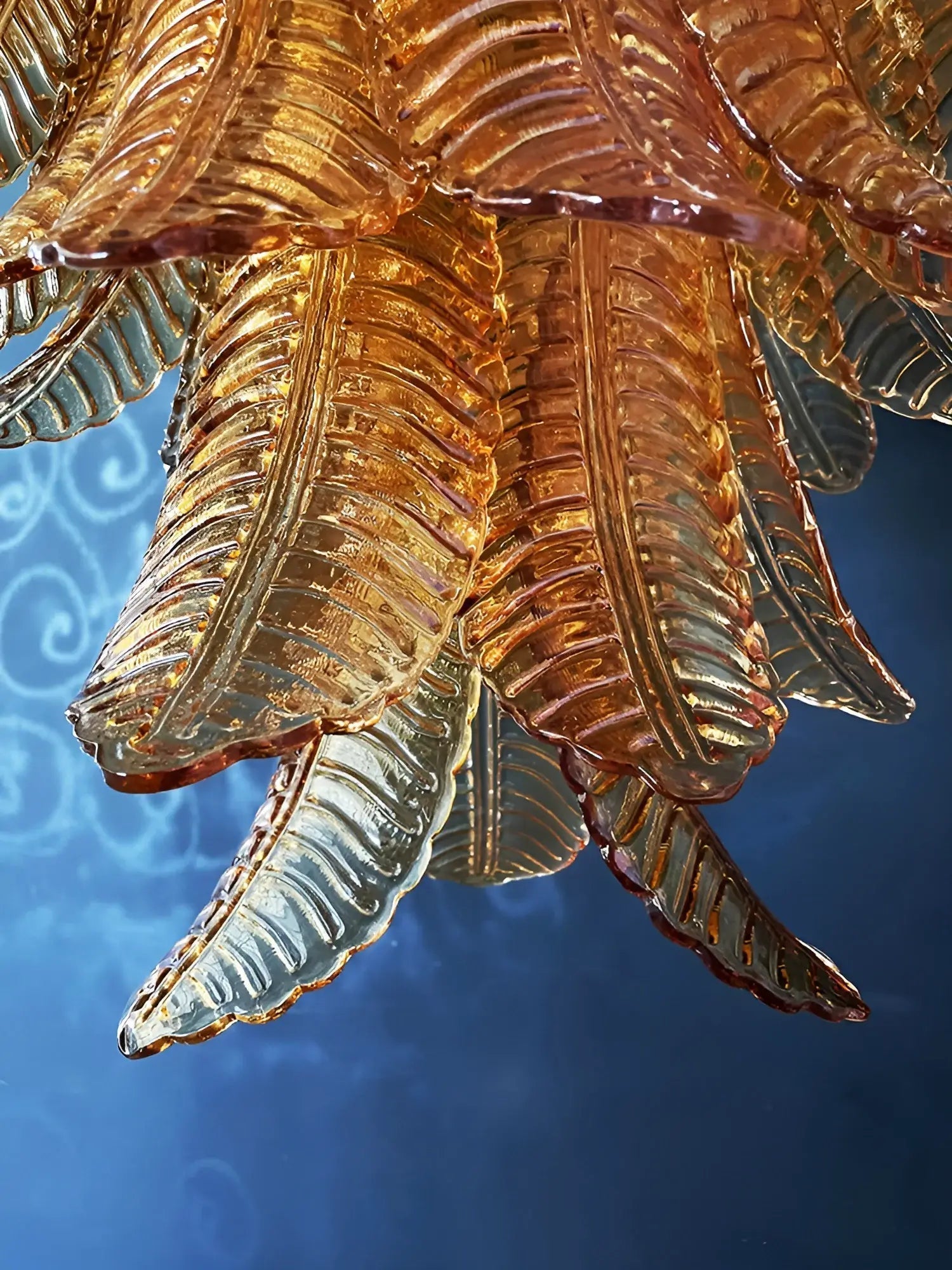 Aurora Chandelier Amber Murano Glass Leaves Layered