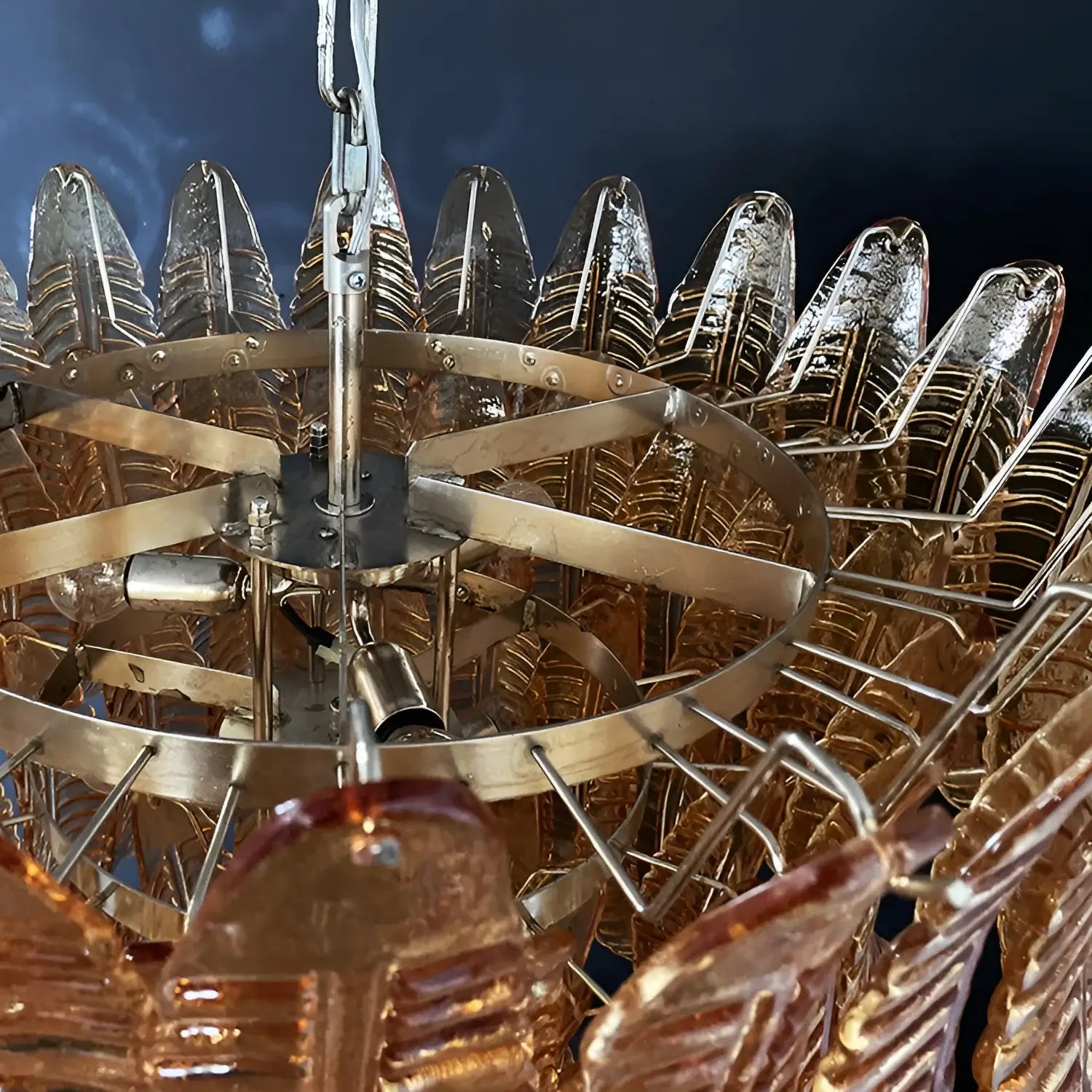 Aurora Chandelier Amber Murano Glass Leaves Layered