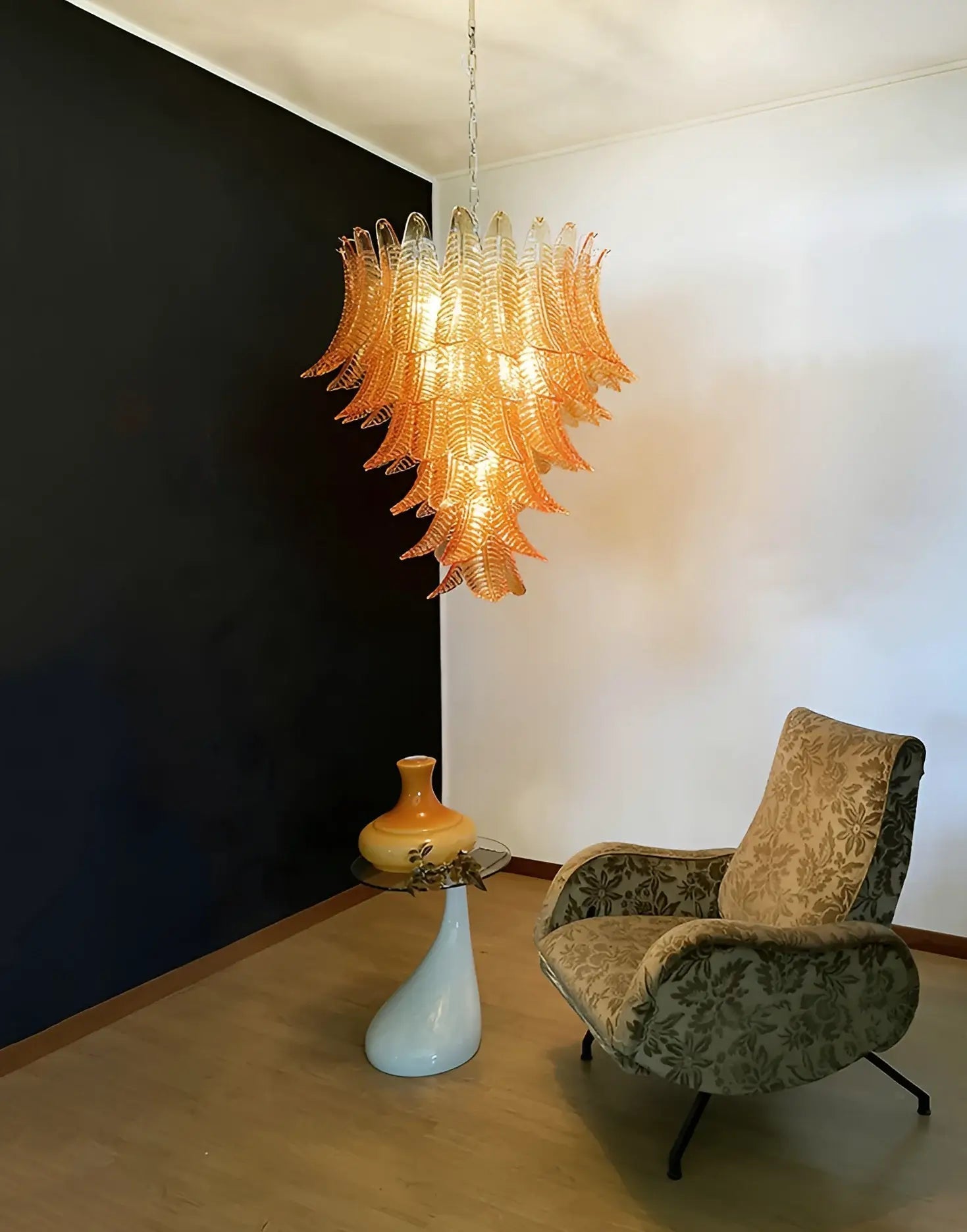 Aurora Chandelier Amber Murano Glass Leaves Layered