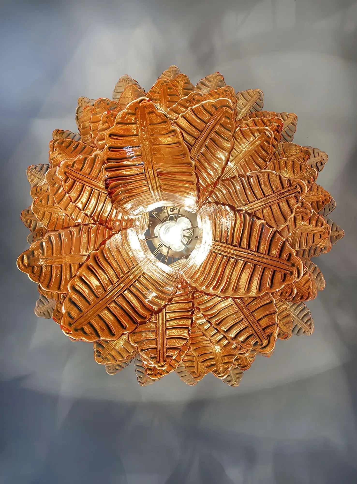 Aurora Chandelier Amber Murano Glass Leaves Layered