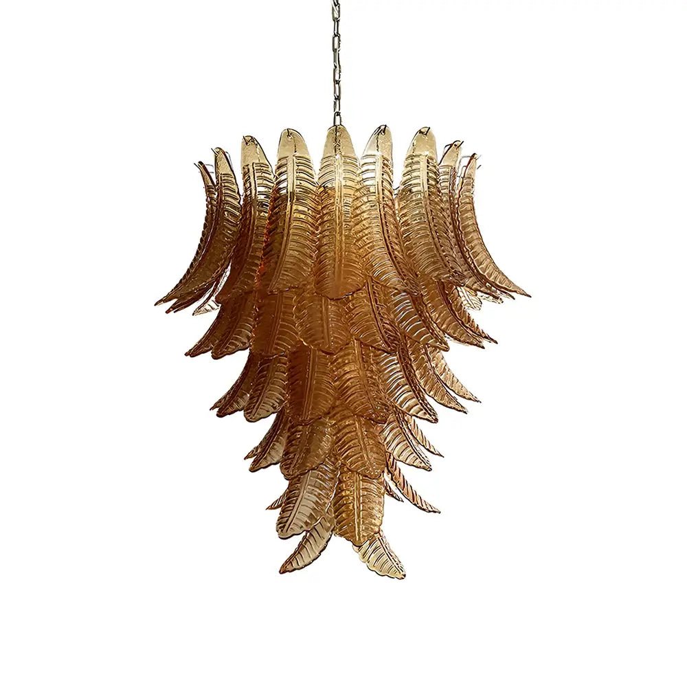 Aurora Chandelier Amber Murano Glass Leaves Layered