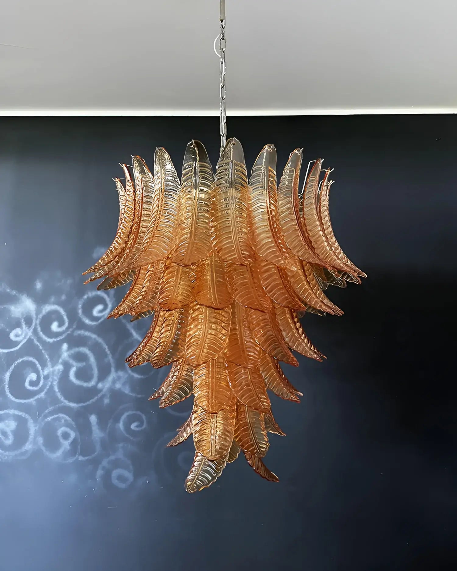 Aurora Chandelier Amber Murano Glass Leaves Layered