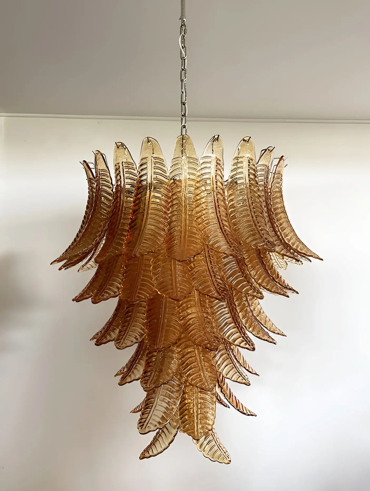 Aurora Chandelier Amber Murano Glass Leaves Layered