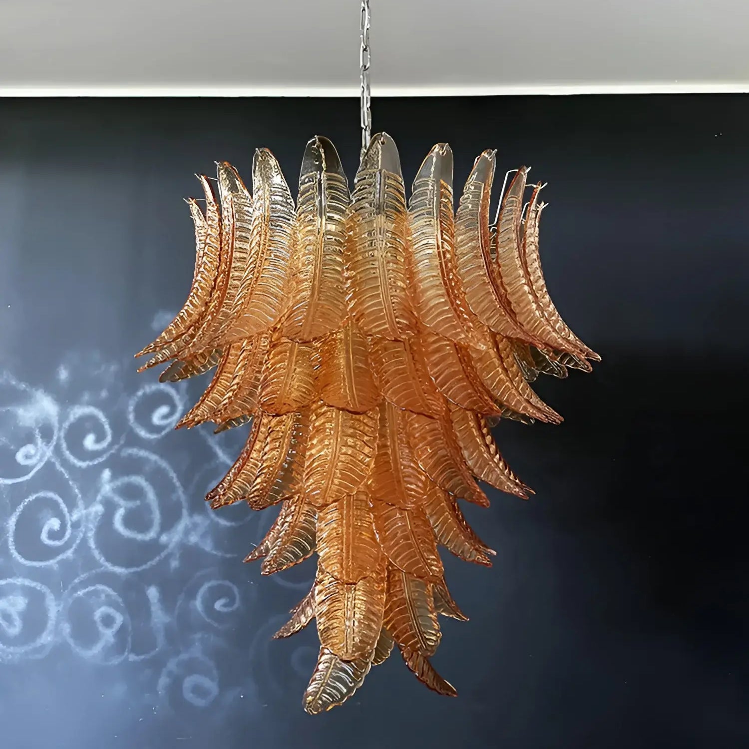 Aurora Chandelier Amber Murano Glass Leaves Layered