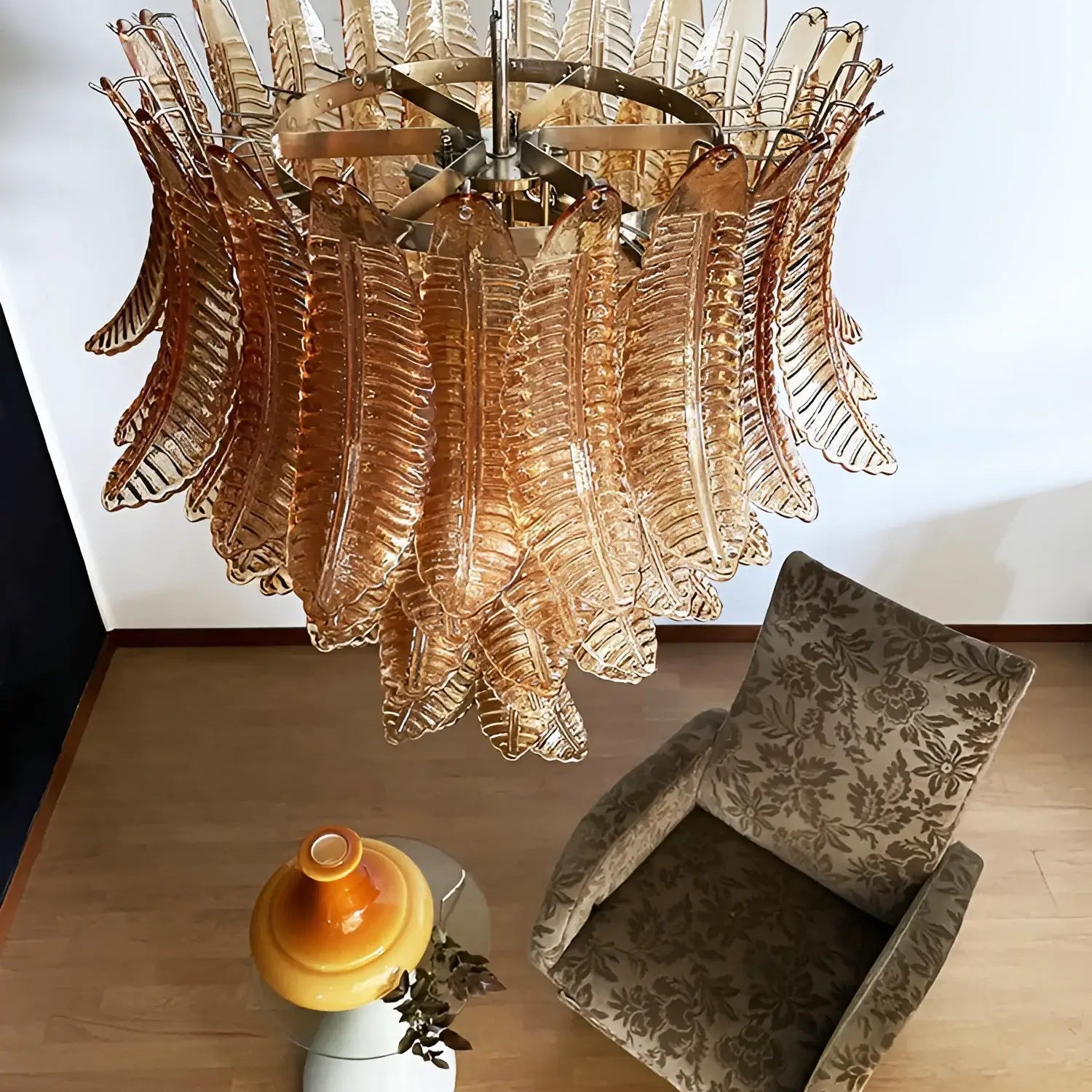 Aurora Chandelier Amber Murano Glass Leaves Layered