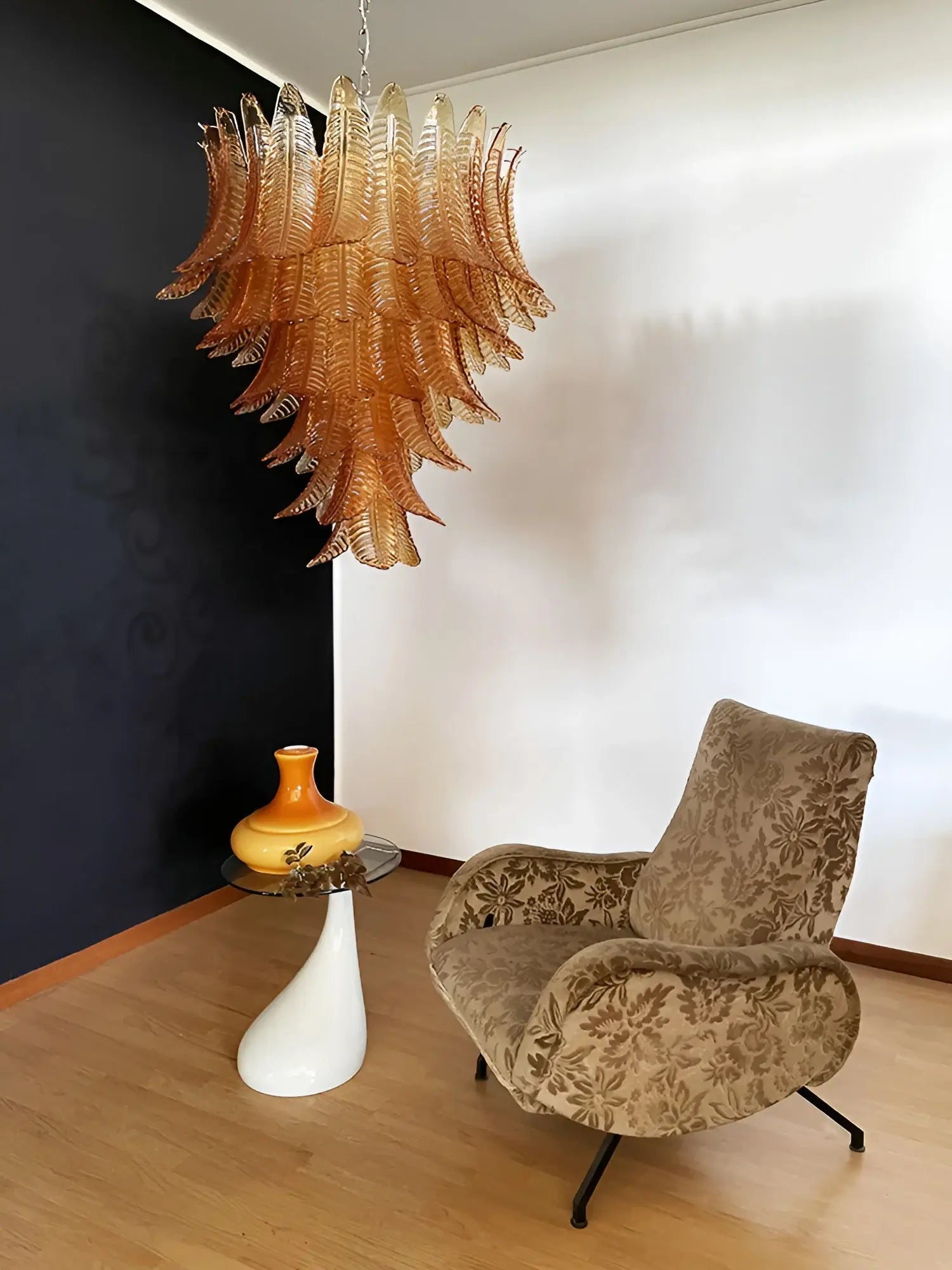Aurora Chandelier Amber Murano Glass Leaves Layered