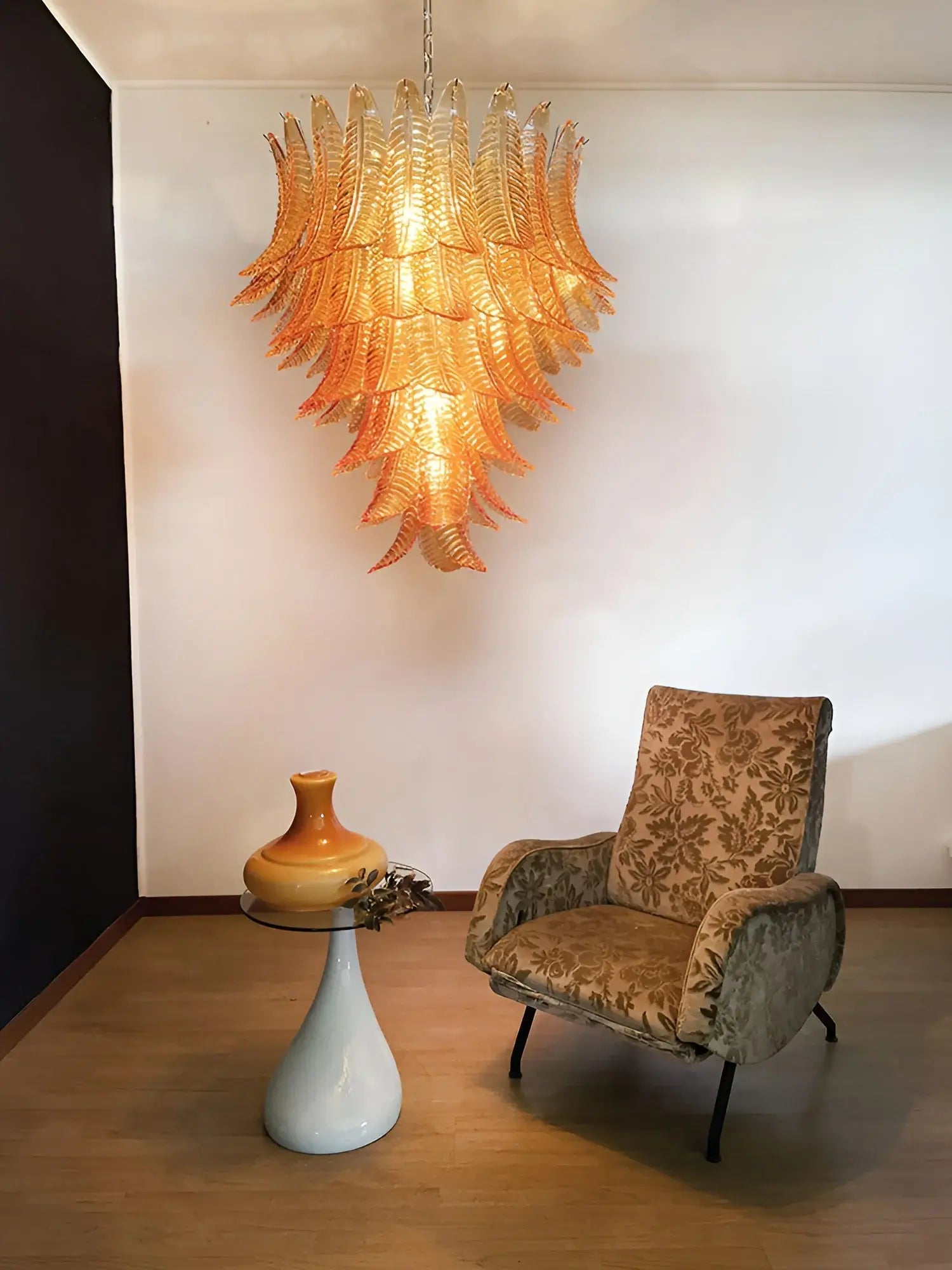 Aurora Chandelier Amber Murano Glass Leaves Layered