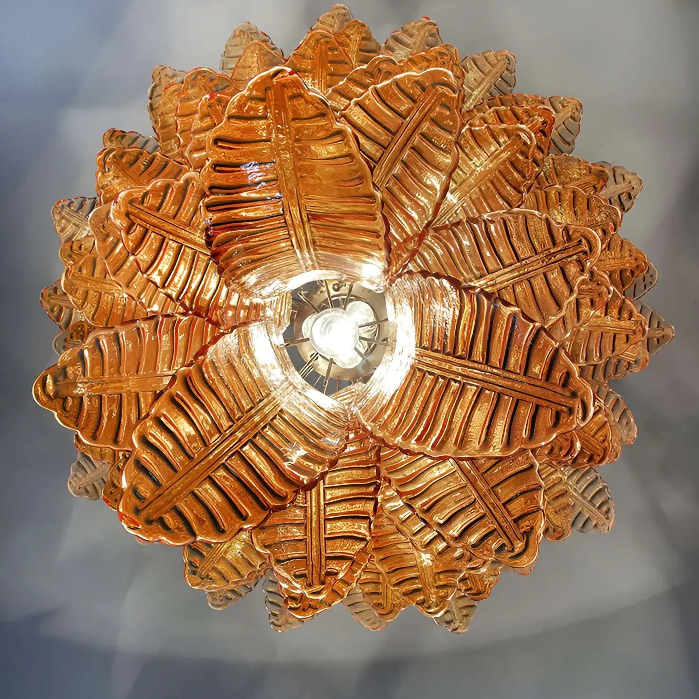Aurora Chandelier Amber Murano Glass Leaves Layered