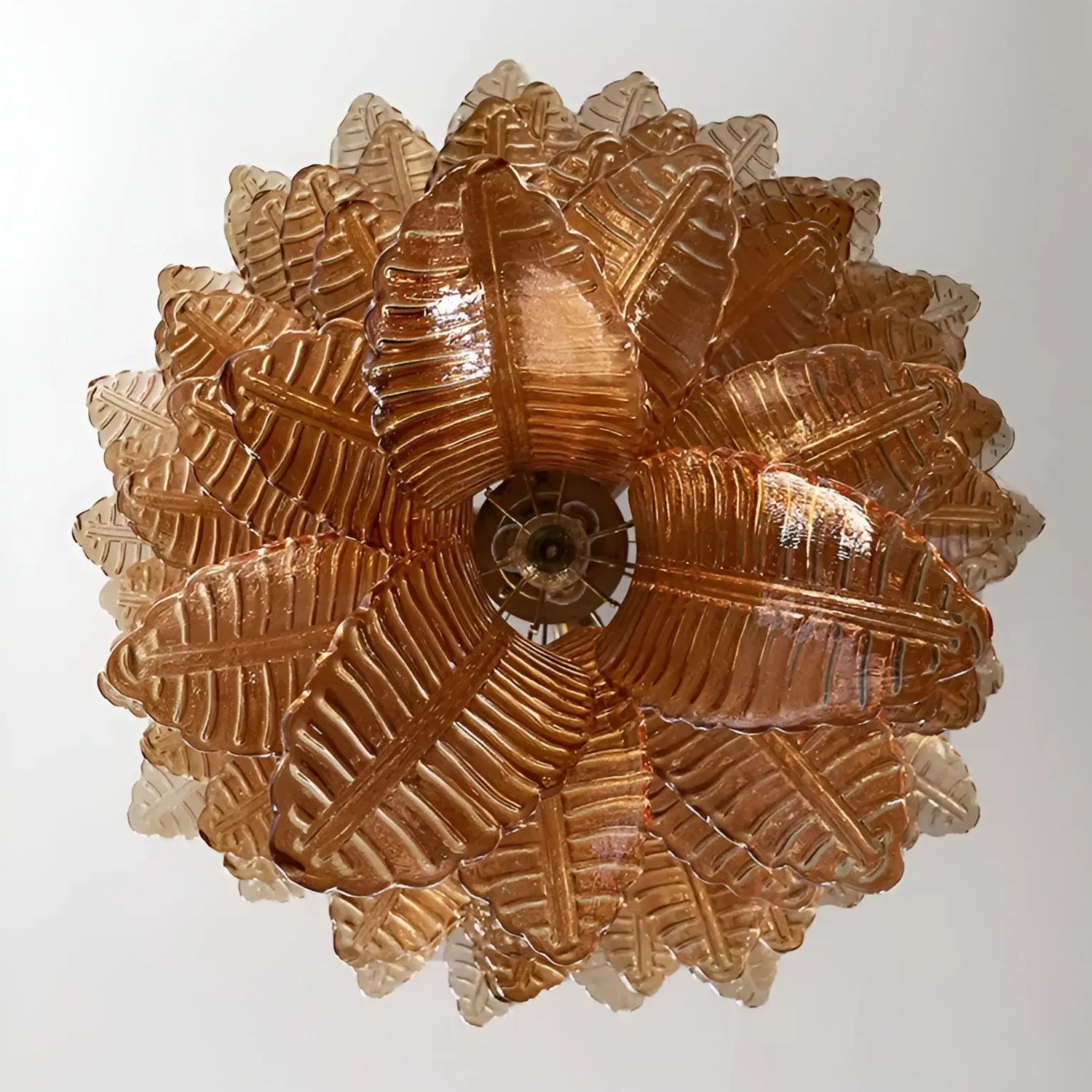 Aurora Chandelier Amber Murano Glass Leaves Layered