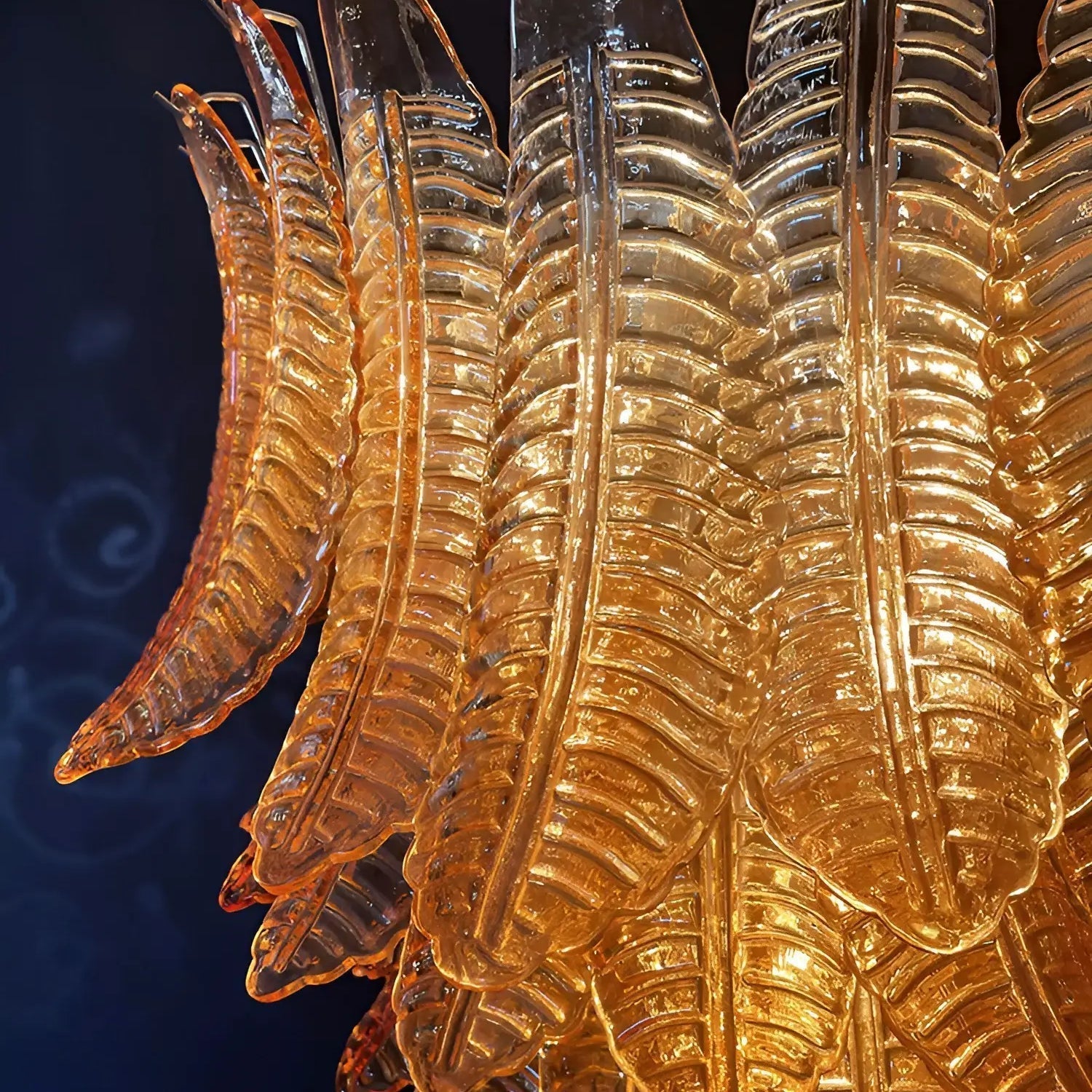 Aurora Chandelier Amber Murano Glass Leaves Layered