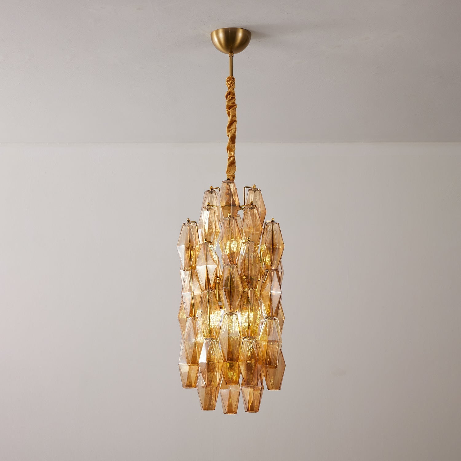 Aurora Chandelier Amber Prism Long Cascading Glass Vintage - Neutralighting