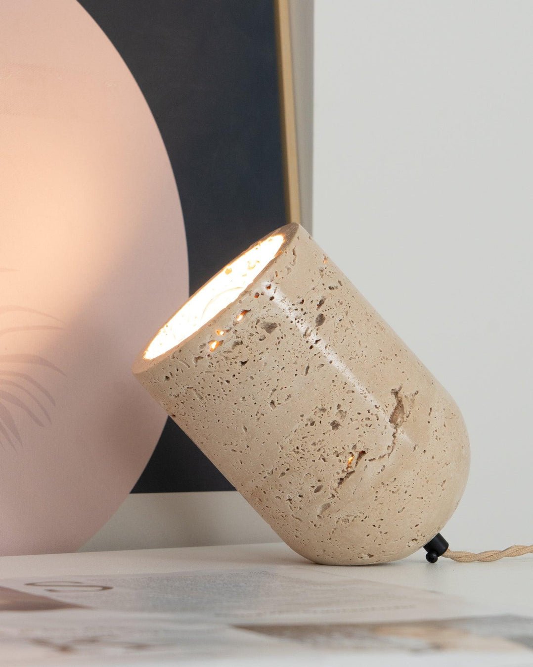 Mysilarae Tapered Block Travertine Table Lamp - Neutralighting