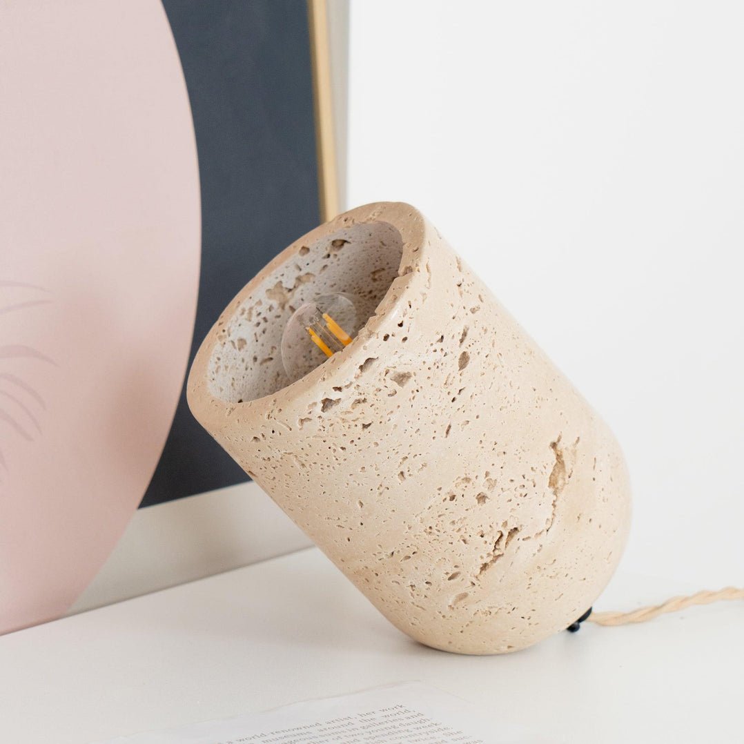 Mysilarae Tapered Block Travertine Table Lamp - Neutralighting