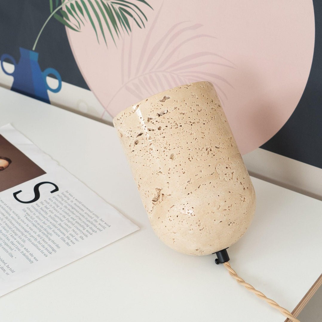 Mysilarae Tapered Block Travertine Table Lamp - Neutralighting