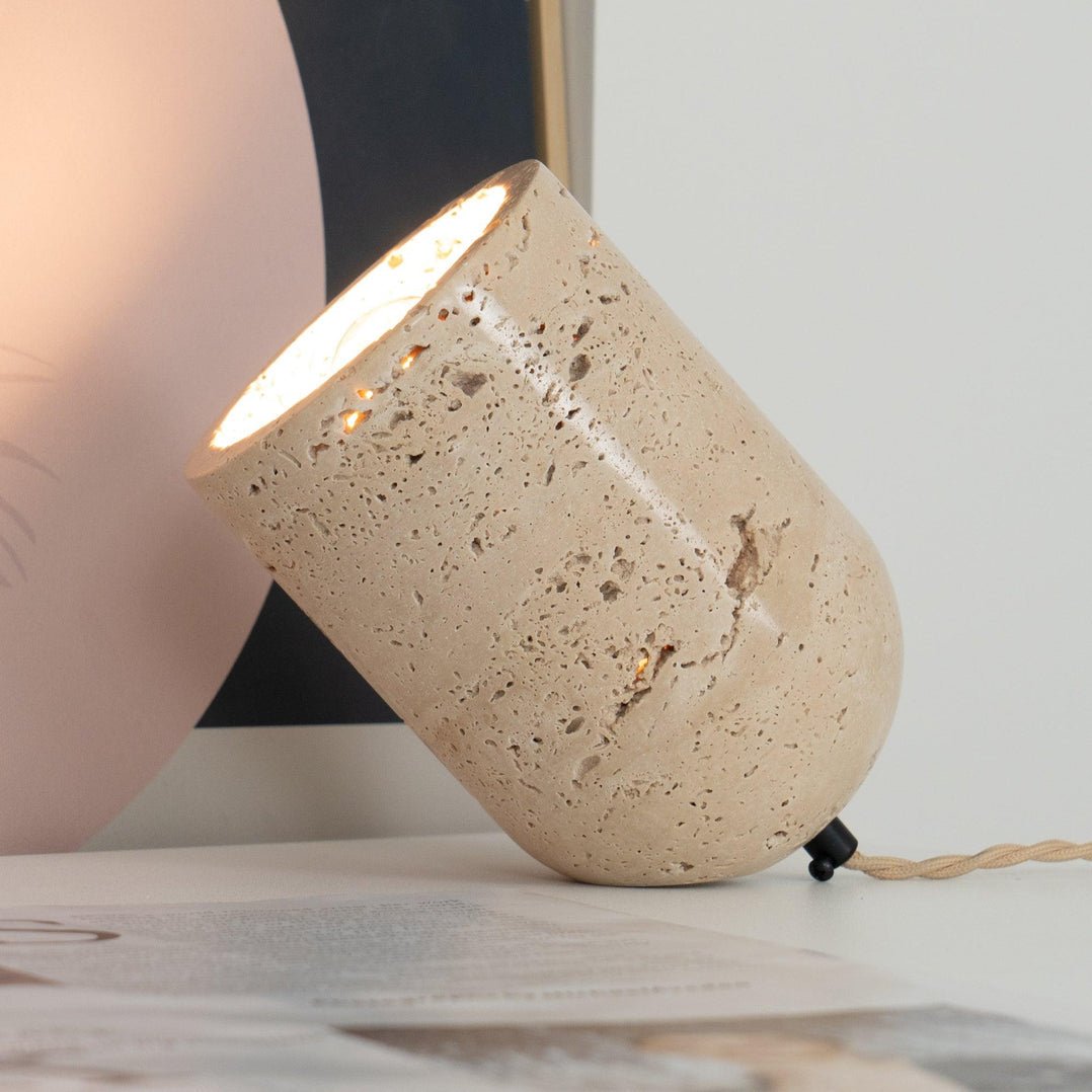 Mysilarae Tapered Block Travertine Table Lamp - Neutralighting