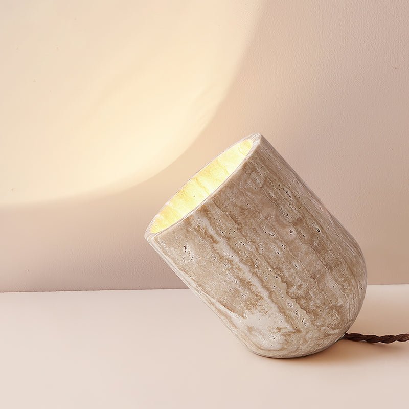 Mysilarae Tapered Block Travertine Table Lamp - Neutralighting