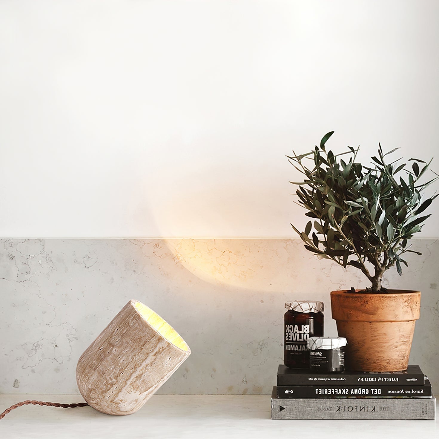 Mysilarae Tapered Block Travertine Table Lamp - Neutralighting