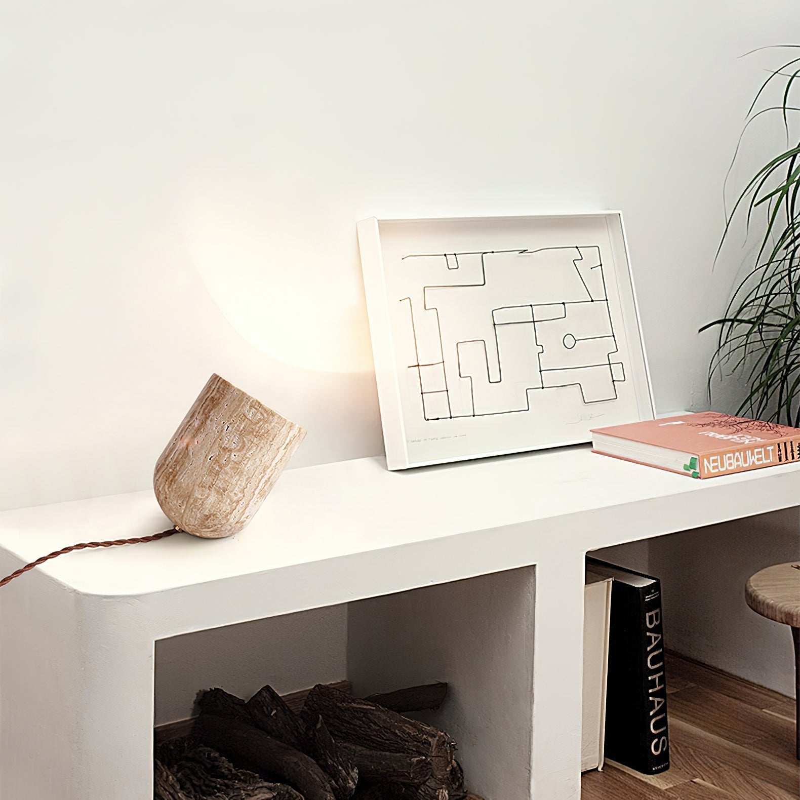 Mysilarae Tapered Block Travertine Table Lamp - Neutralighting