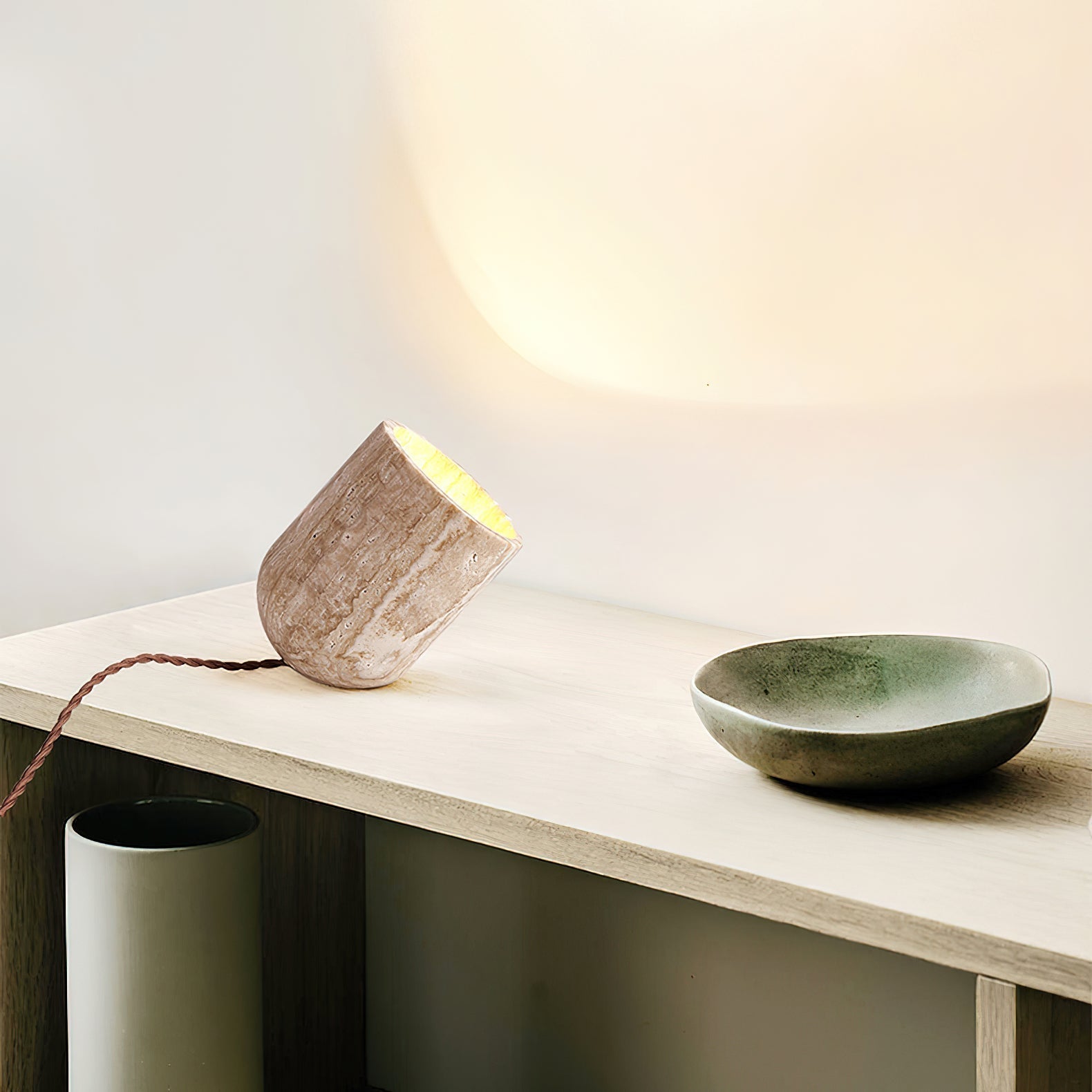 Mysilarae Tapered Block Travertine Table Lamp - Neutralighting