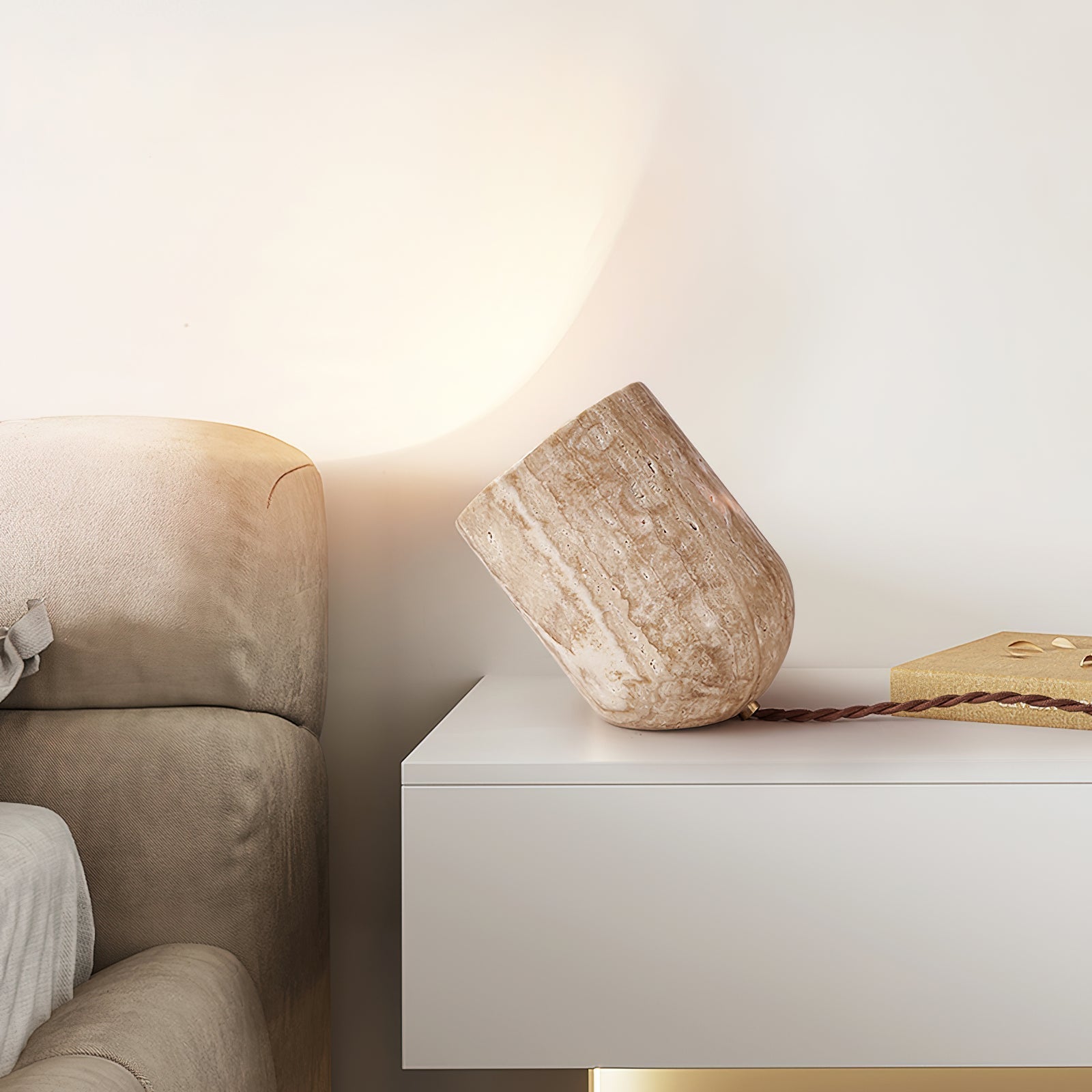 Mysilarae Tapered Block Travertine Table Lamp - Neutralighting