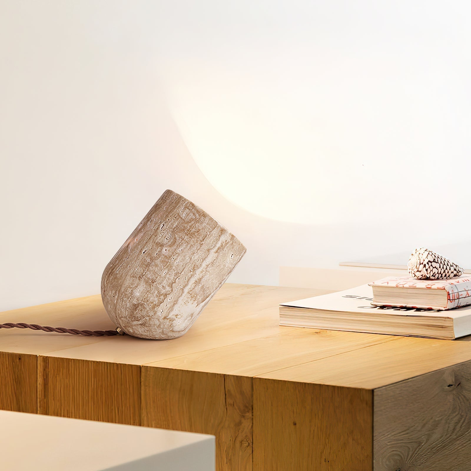 Mysilarae Tapered Block Travertine Table Lamp - Neutralighting