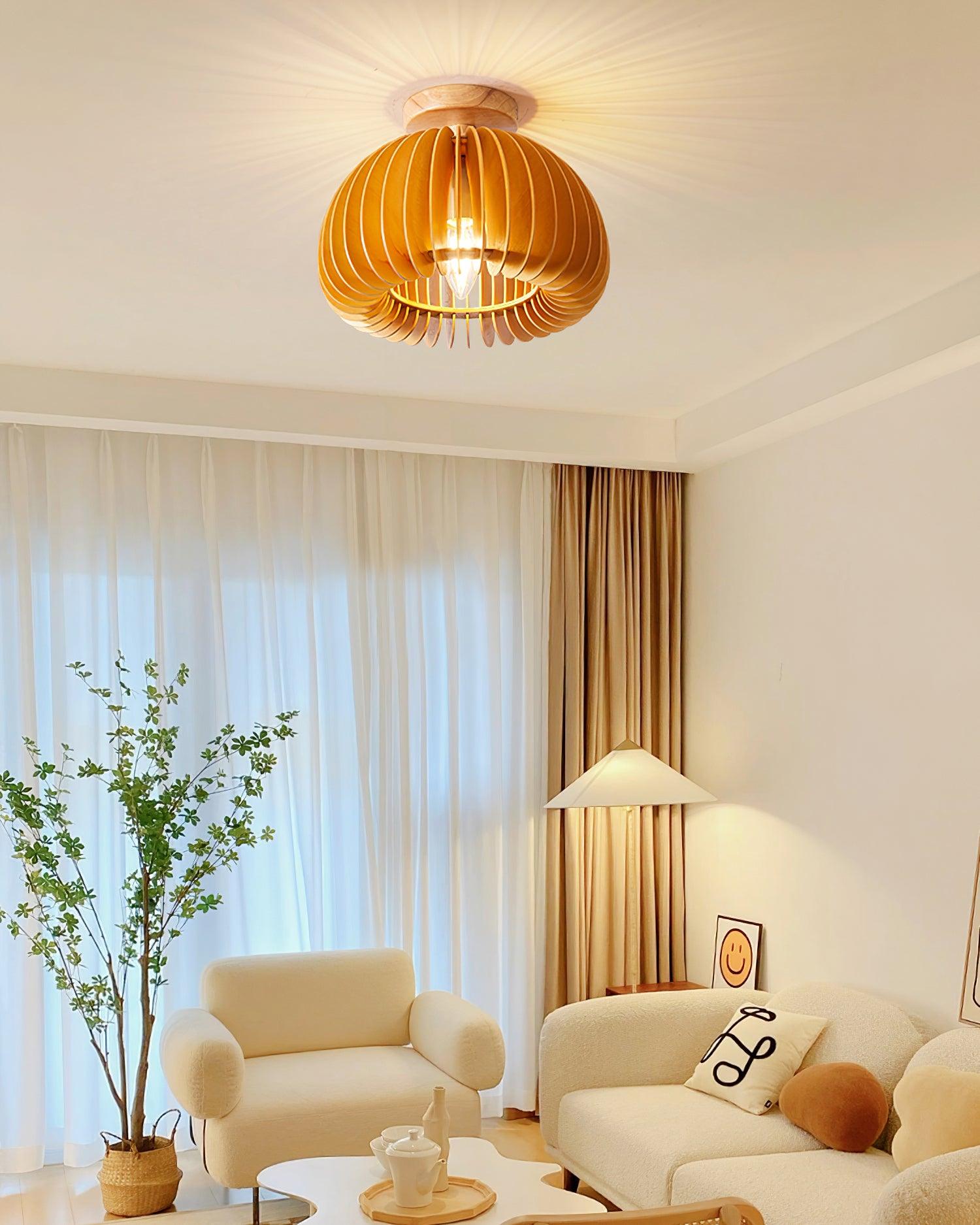Ceiling Light Pumpkin with Basswood Canopy and Shade Natural - Neutralighting