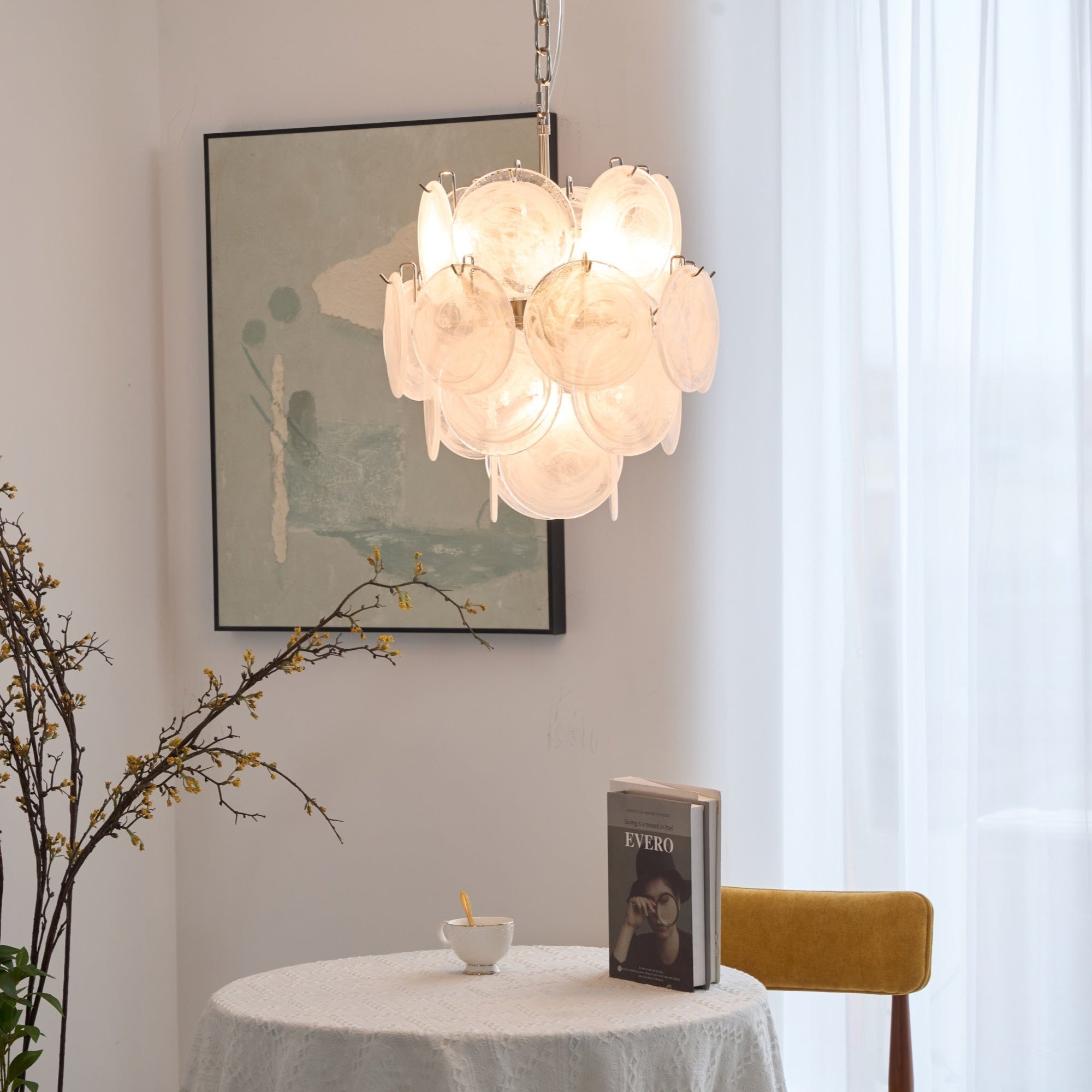 Aurora Chandelier Apricot Murano Glass Disc Layered Artistic