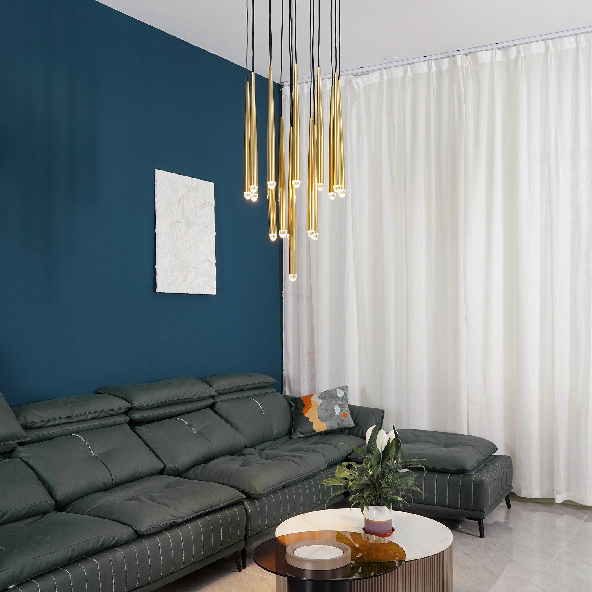Chandelier Crystal Shade Brass Blackened Silver Luxe Staircase - Neutralighting