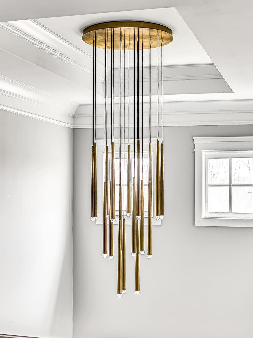 Chandelier Crystal Shade Brass Blackened Silver Luxe Staircase - Neutralighting