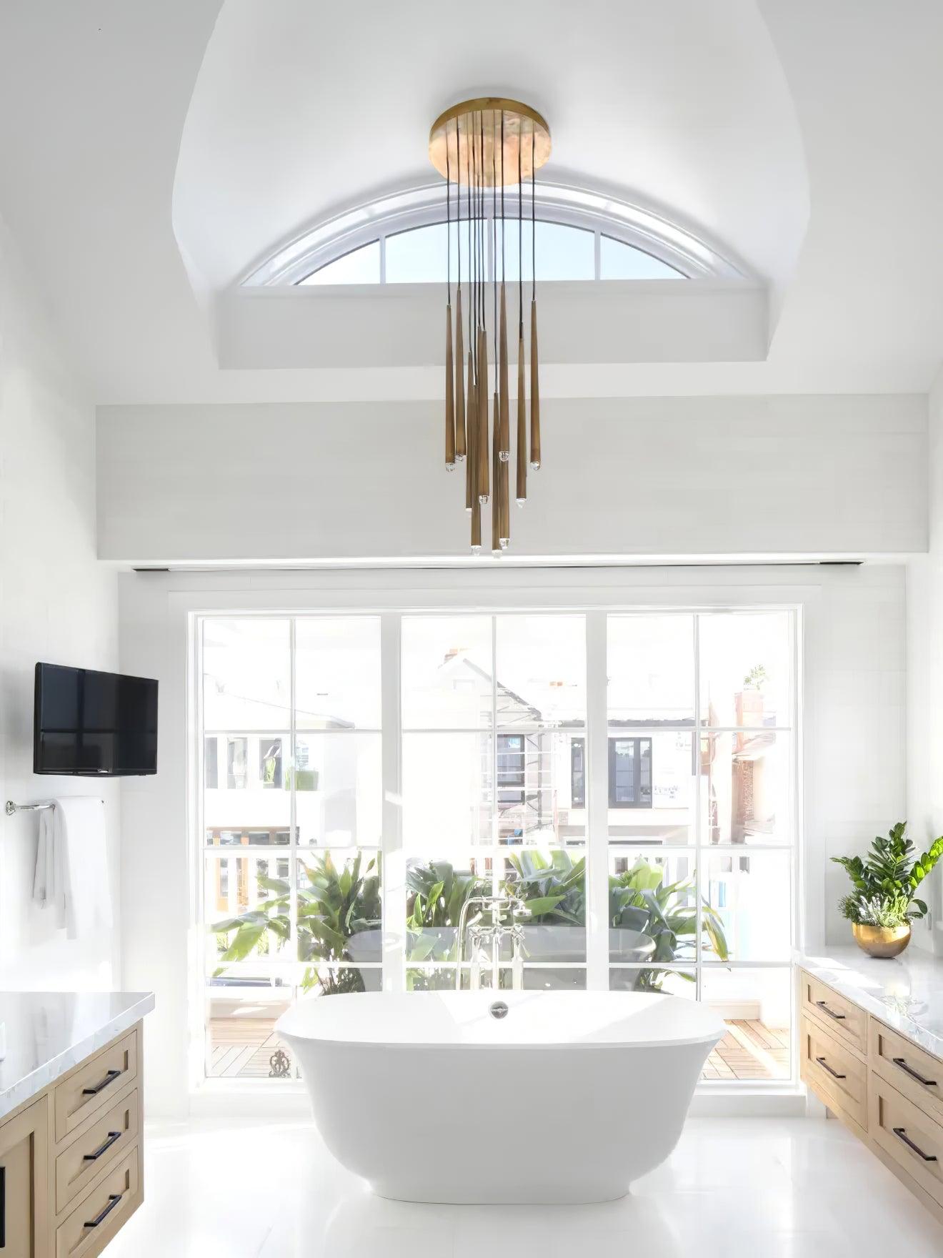 Chandelier Crystal Shade Brass Blackened Silver Luxe Staircase - Neutralighting