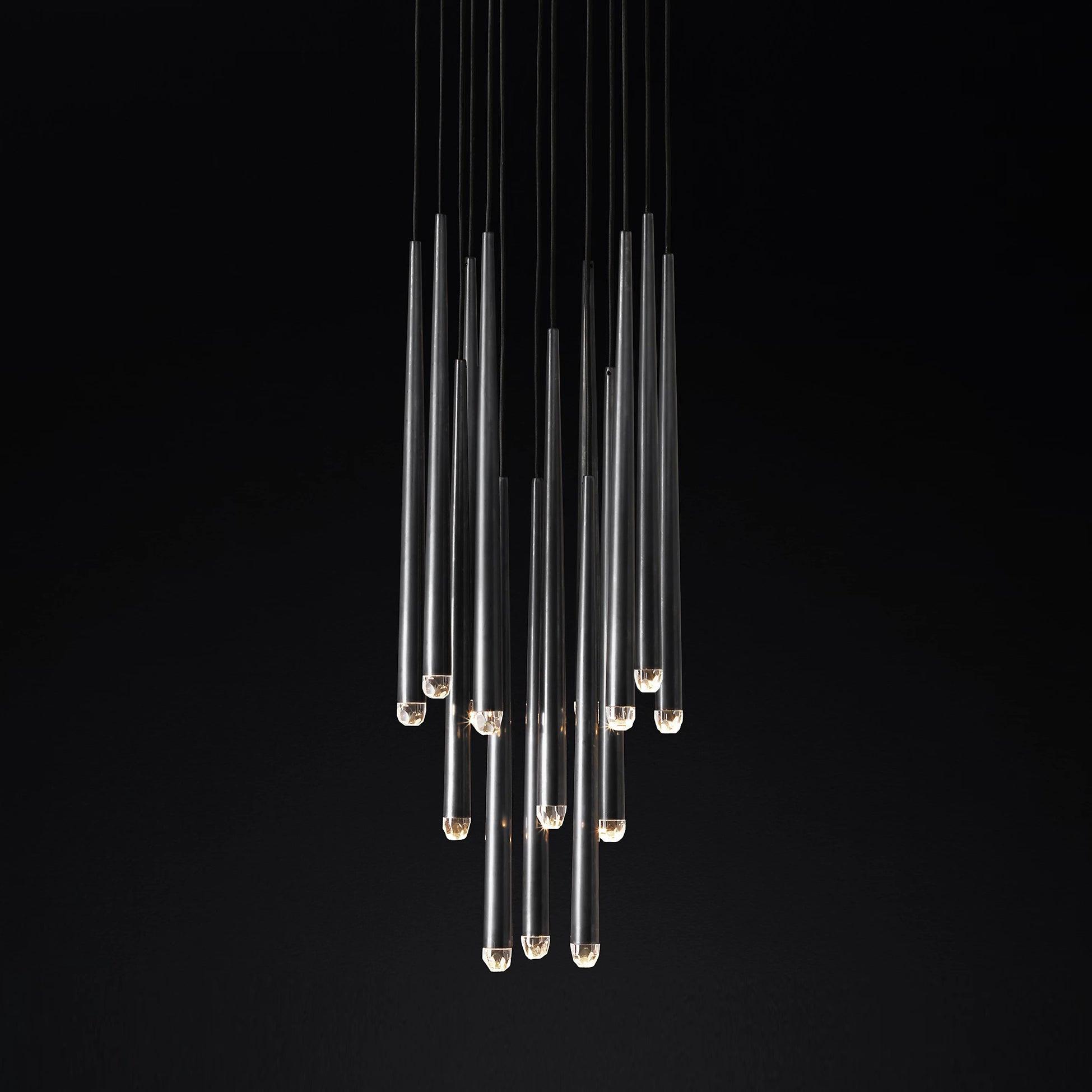 Chandelier Crystal Shade Brass Blackened Silver Luxe Staircase - Neutralighting