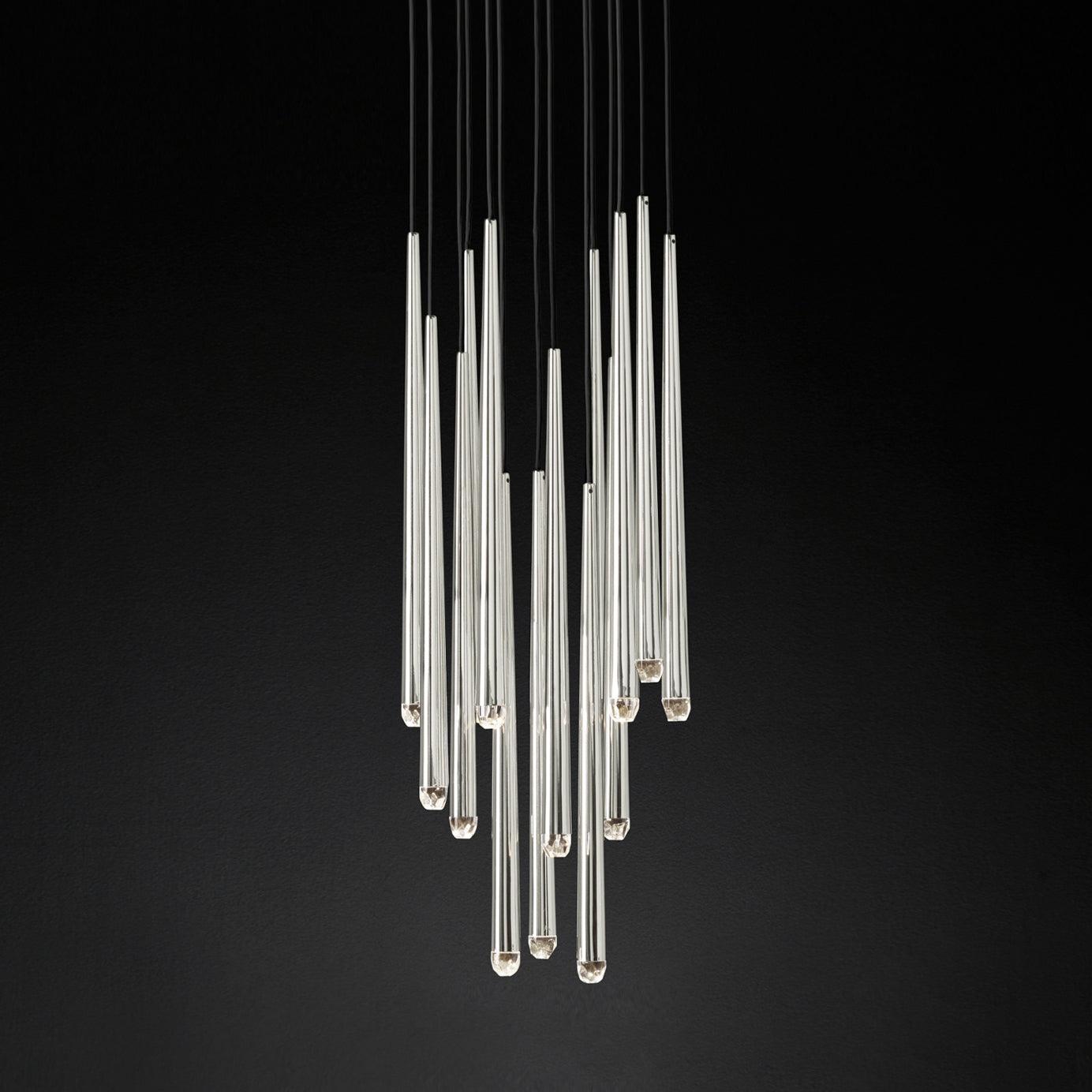 Chandelier Crystal Shade Brass Blackened Silver Luxe Staircase - Neutralighting