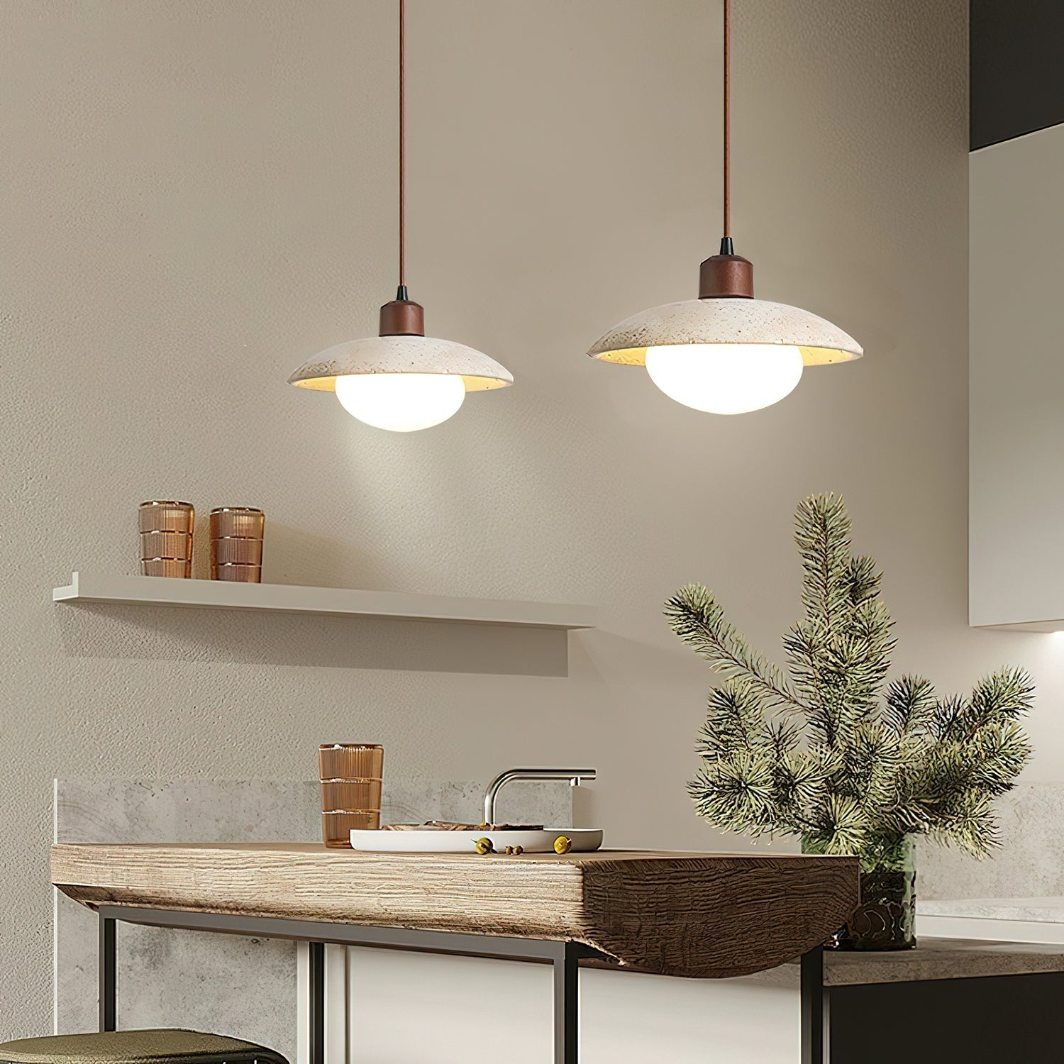 Onorarae Dome-Shade Travertine Pendant Light - Neutralighting