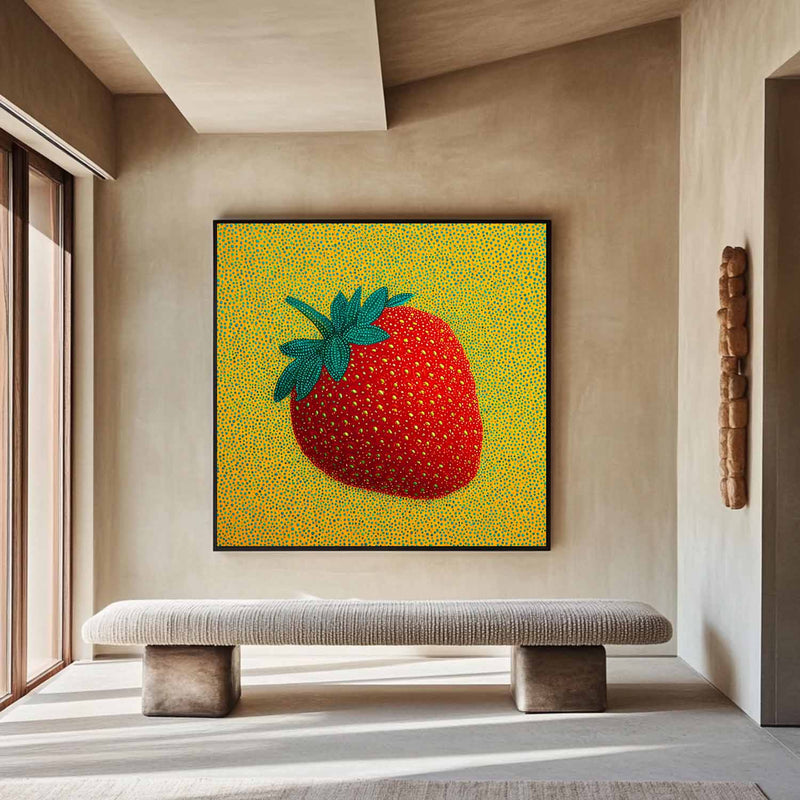Dot Art Strawberry Painting Vibrant Red