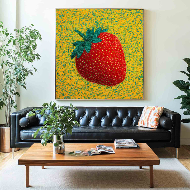 Dot Art Strawberry Painting Vibrant Red
