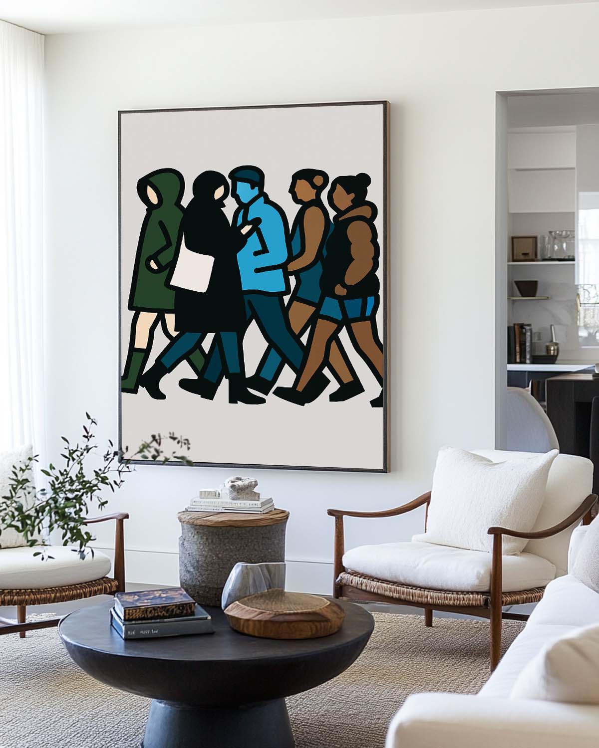 Diverse City Crowd Pop Art Painting Bold Line