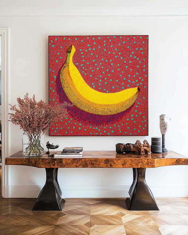 Dot Art Banana Painting Vibrant Yellow and Red