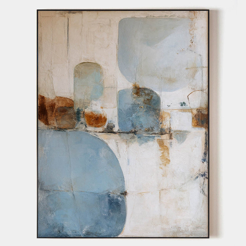 Minimalist Geometric Painting Neutral Blue Beige
