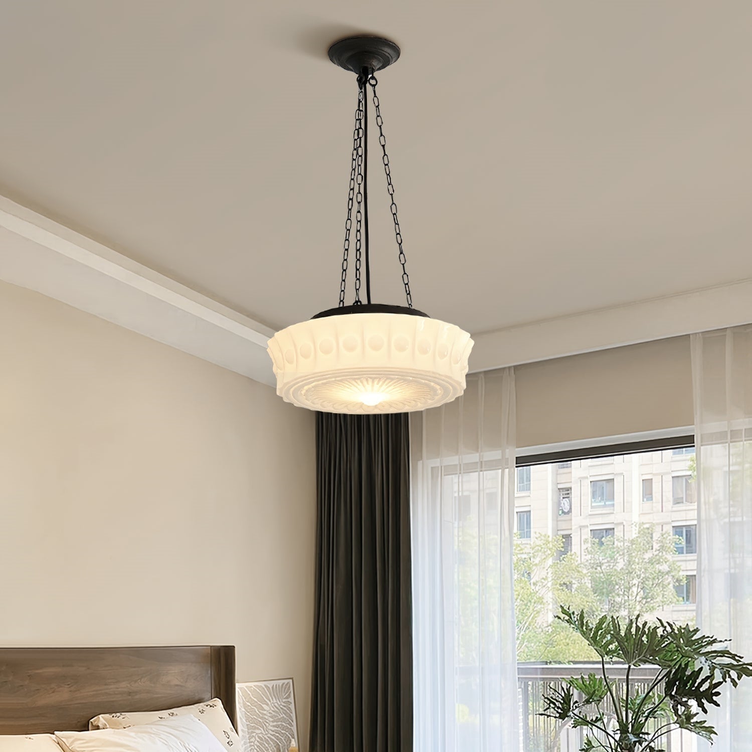 Valentina Vintage French Country Dome Pendant Light, White/Beige - Neutralighting