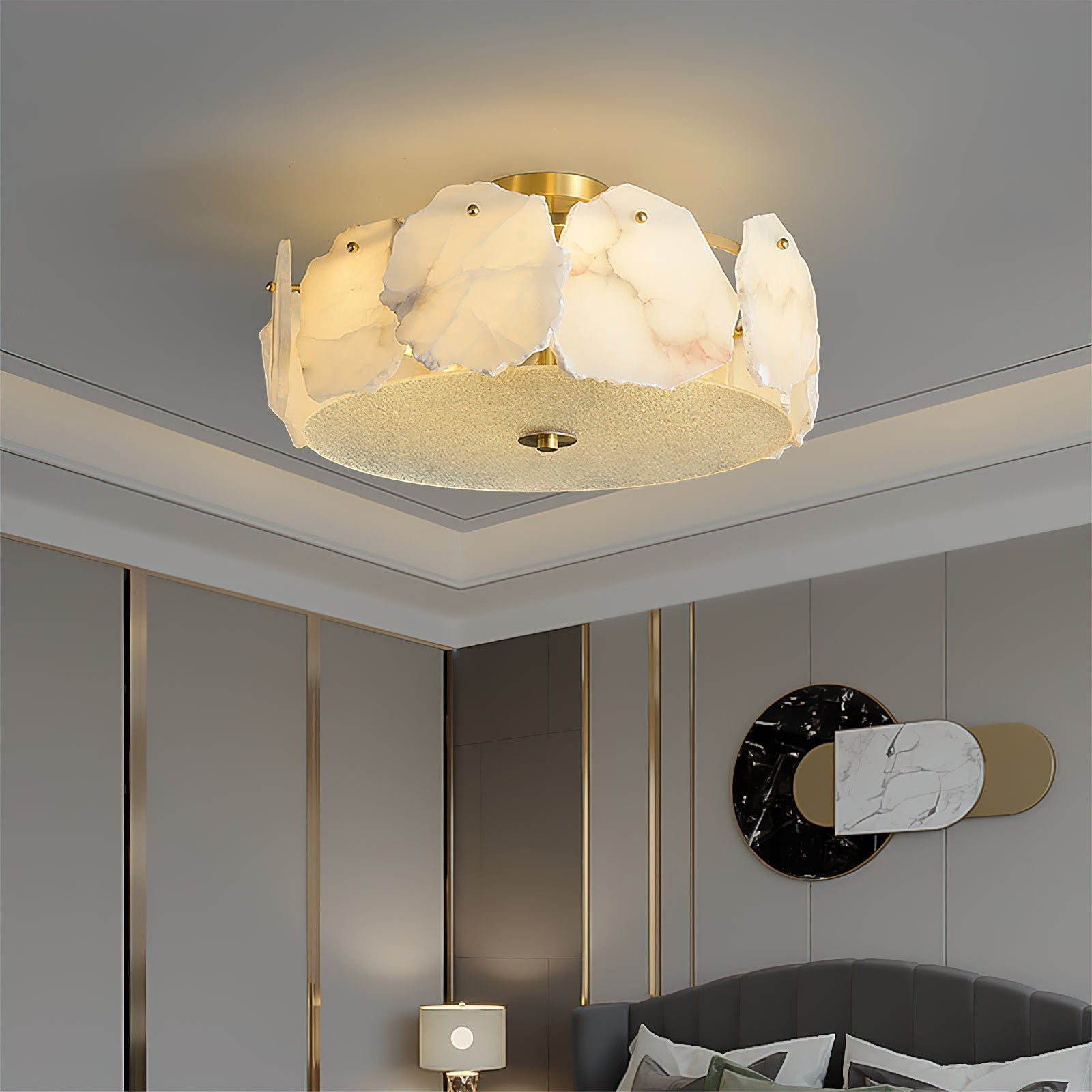 Zoruvys Sophisticated Disc Flat Alabaster Glass Ceiling Light - Neutralighting