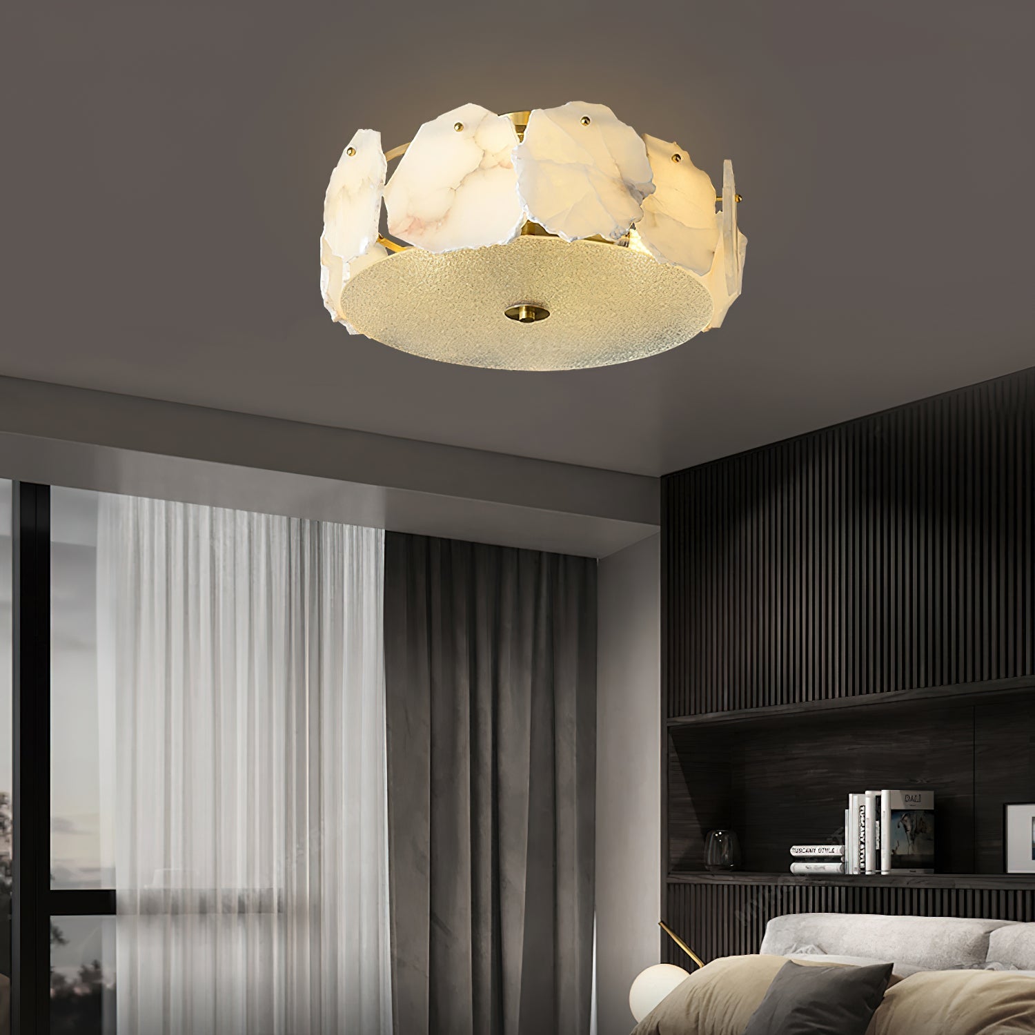 Zoruvys Sophisticated Disc Flat Alabaster Glass Ceiling Light - Neutralighting