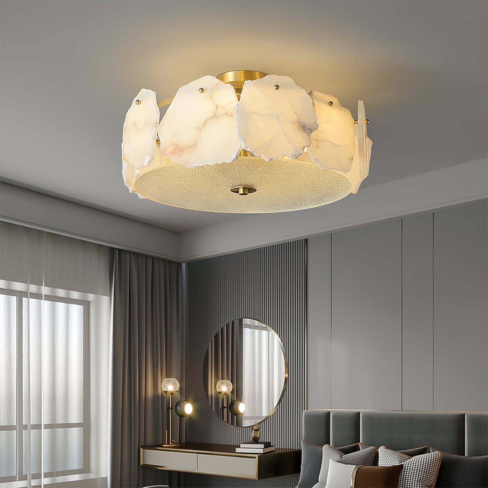 Zoruvys Sophisticated Disc Flat Alabaster Glass Ceiling Light - Neutralighting