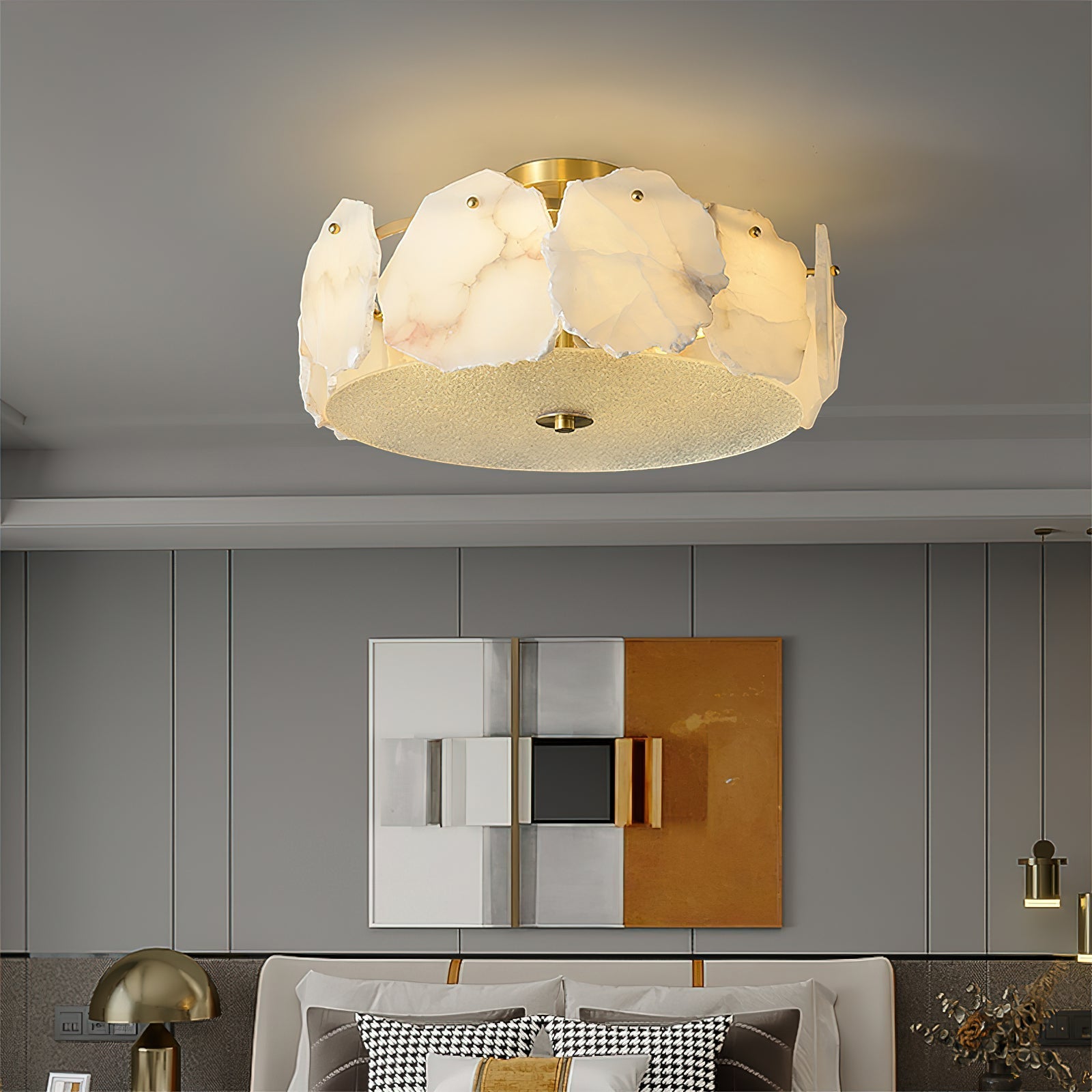 Zoruvys Sophisticated Disc Flat Alabaster Glass Ceiling Light - Neutralighting