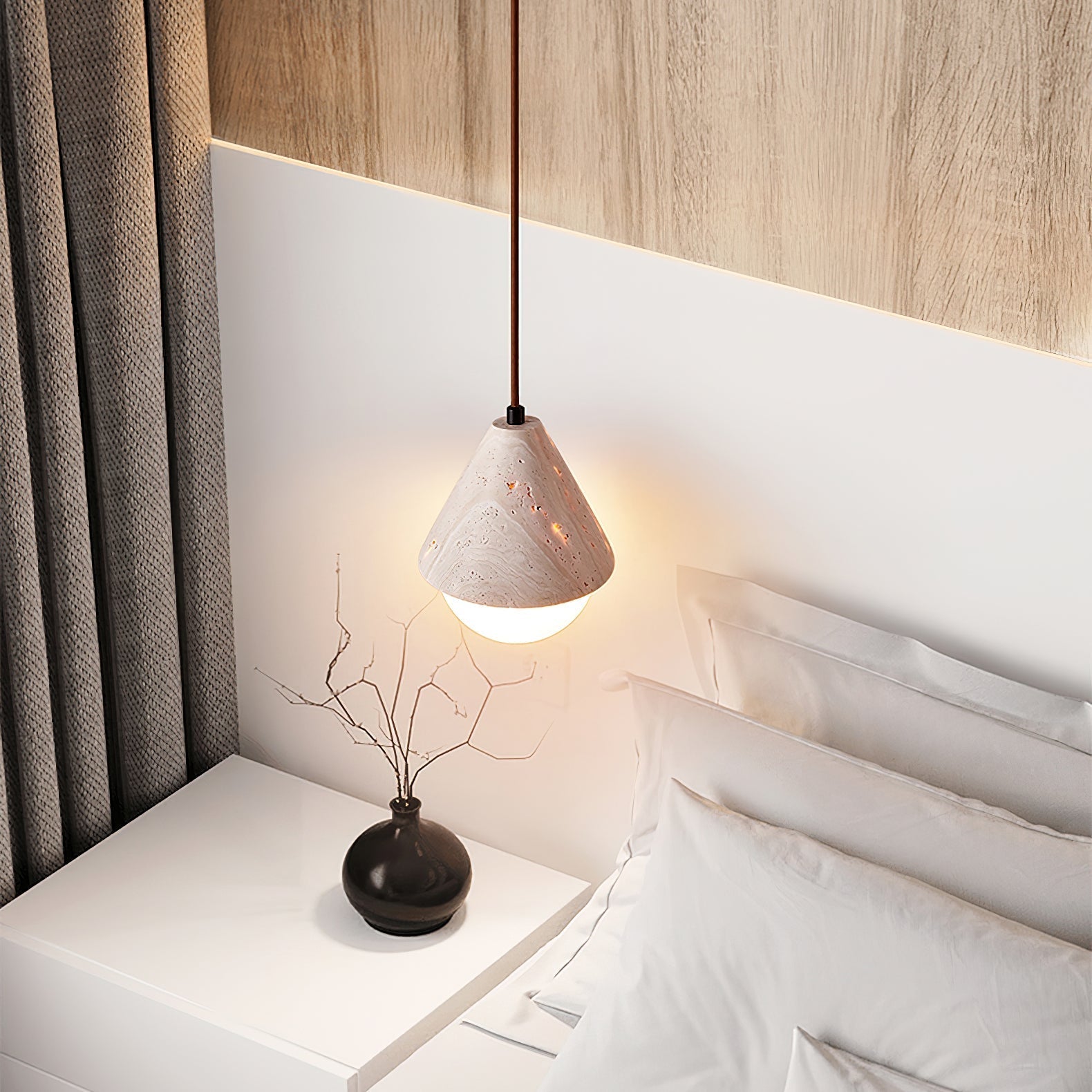 Cevynisra Cone Hemisphere Travertine Pendant Light - Neutralighting