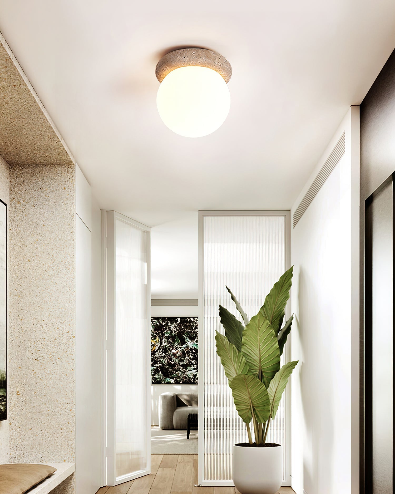 Colaeiel Disc-Globe Travertine Ceiling Light - Neutralighting